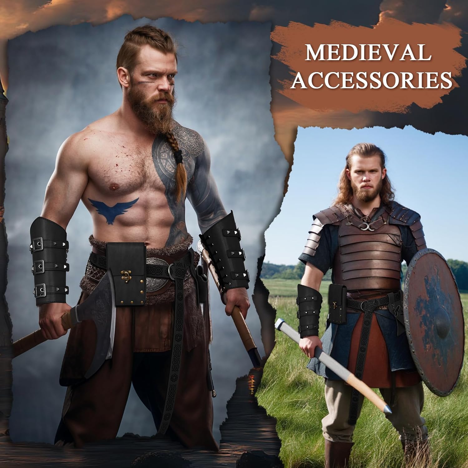 Renaissance Accessories Viking Renaissance Belt Medieval Vintage Waist Bag Leather Arm Protector and Sword Set - Image 6