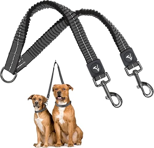 Double Dog Leash for Small Dogs (Width - 5/8”, Length 14'-27”) | Nylon Dual Dog Leash with Tangle-Free Swivel | Shock-Ab