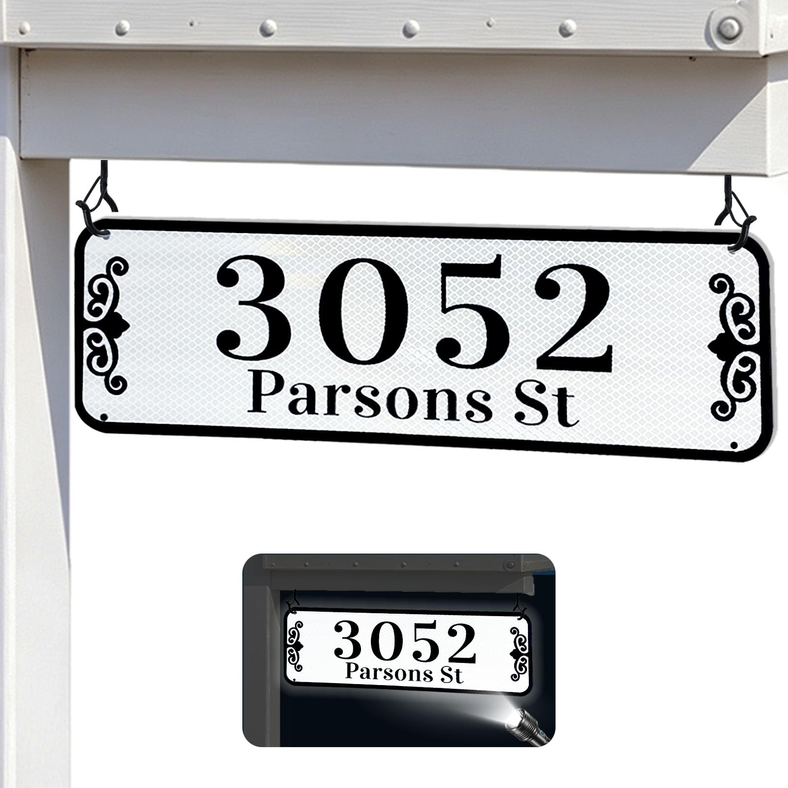 Reflective Hanging Address Sign for Outside Mailbox, Metal House Numbers