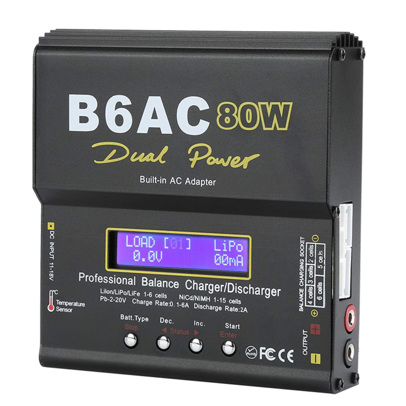 Cargador RC, B6AC 80W Digital LCD Balance Cargador Descargador para Li-Ion Li-Po NiCd Ni-MH RC Batería