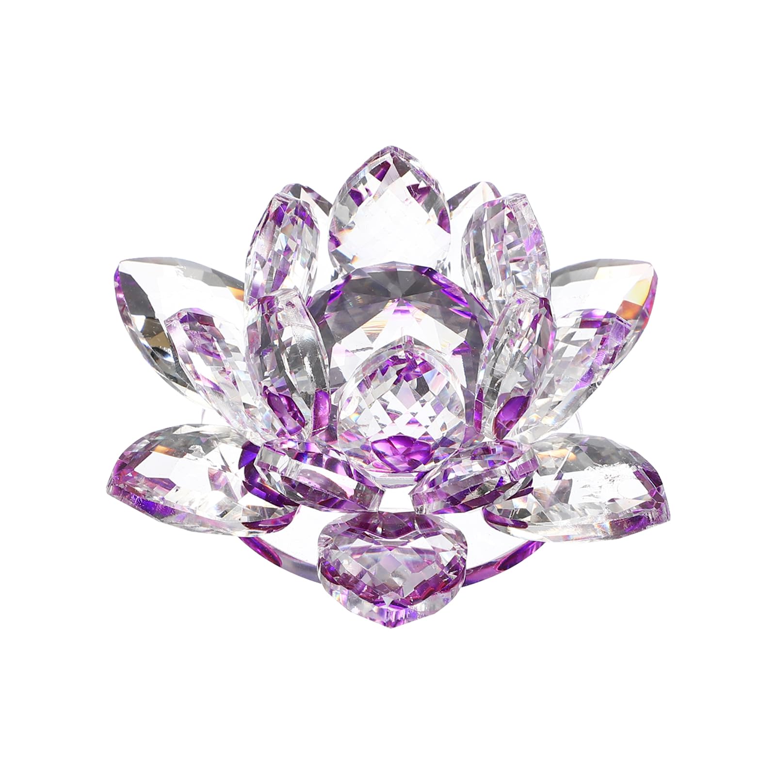 sourcing map Crystal Lotus Flower Figurine 3.54"x3.54" Decorative Lotus Flower Ornament Clear Lotus Figurine for Home Office Tabletop Centerpieces, Purple