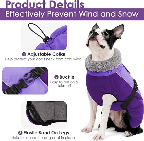 Miniatura 4 de MORVIGIVE Abrigo cálido para perro, abrigo de invierno acolchado de cuello alto para perro con agujero para la correa, chaqueta reflectante