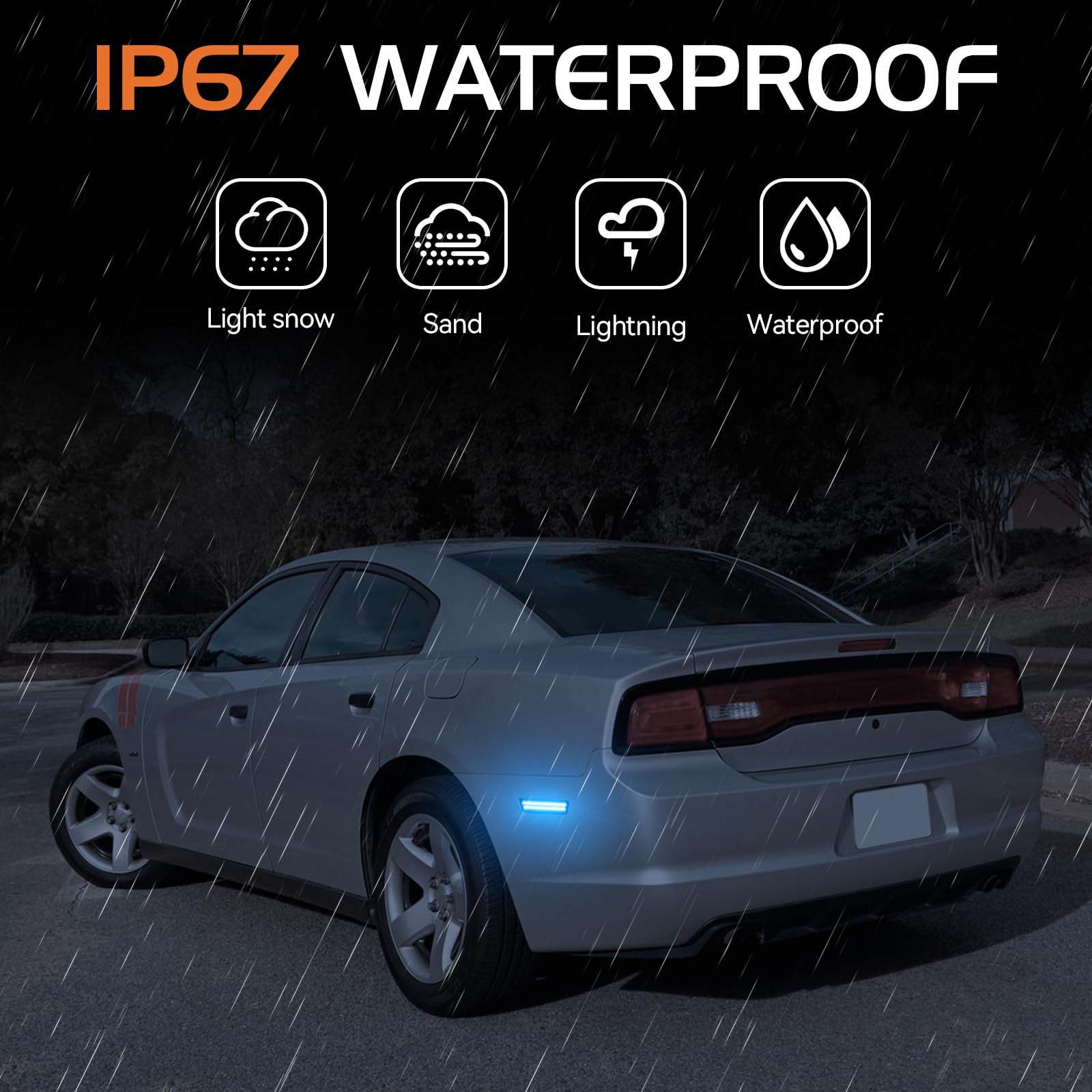 Luces de marcador laterales LED azules con lente ahumada para Dodge Challenger 2008-2014 Dodge Charger 2011-2014, reflectores de marcador de parachoques trasero, 2 unidades 5