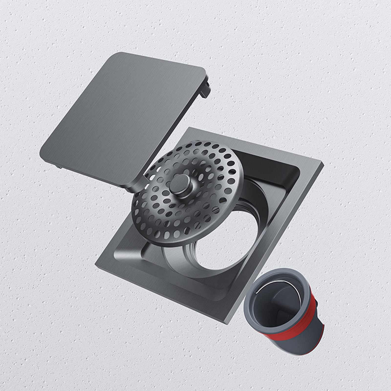 Canaletta Per Doccia Quadrato 10CM, Scarico A Pavimento Invisibile in Ottone, Nucleo Di Sospensione Magnetico, Drenaggio Rapido, Filtro Per Capelli, Facile Da Smontare Adatto Per Cucina, Bagno,Grigio