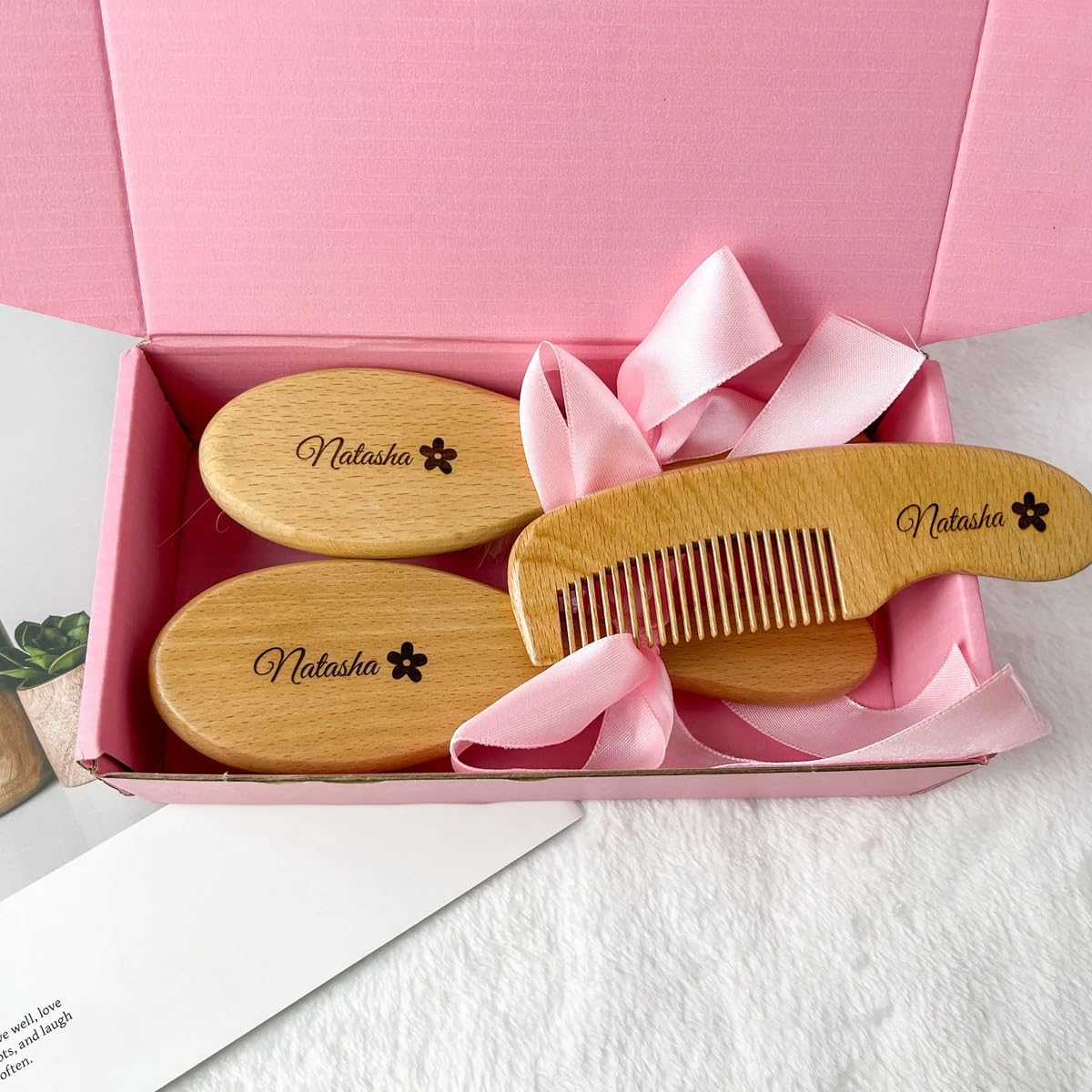 Brosse À Cheveux Bébé Personnalisée En Laine Pour Nouveau-né, Peigne En Bois Portable, Brosse De Bain Pour Bébé