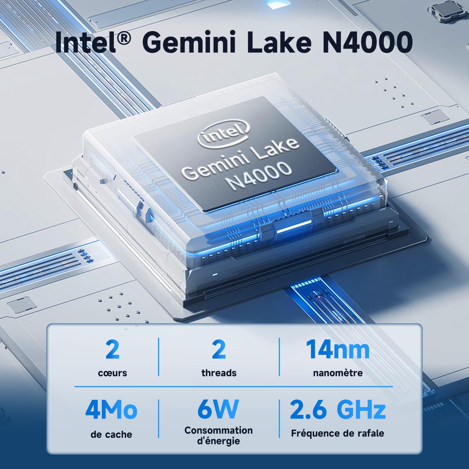 BMAX B1 Mini PC 8 Go LPDDR4 128 Go eMMC W-11 Gemini Lake N4000 (jusqu'à 2,6 GHz) Double écran Prend en Charge 4K HDMI, WiFi 2,4 G/5 G, Bluetooth 5.0 PC Domestique, Ordinateur de Bureau