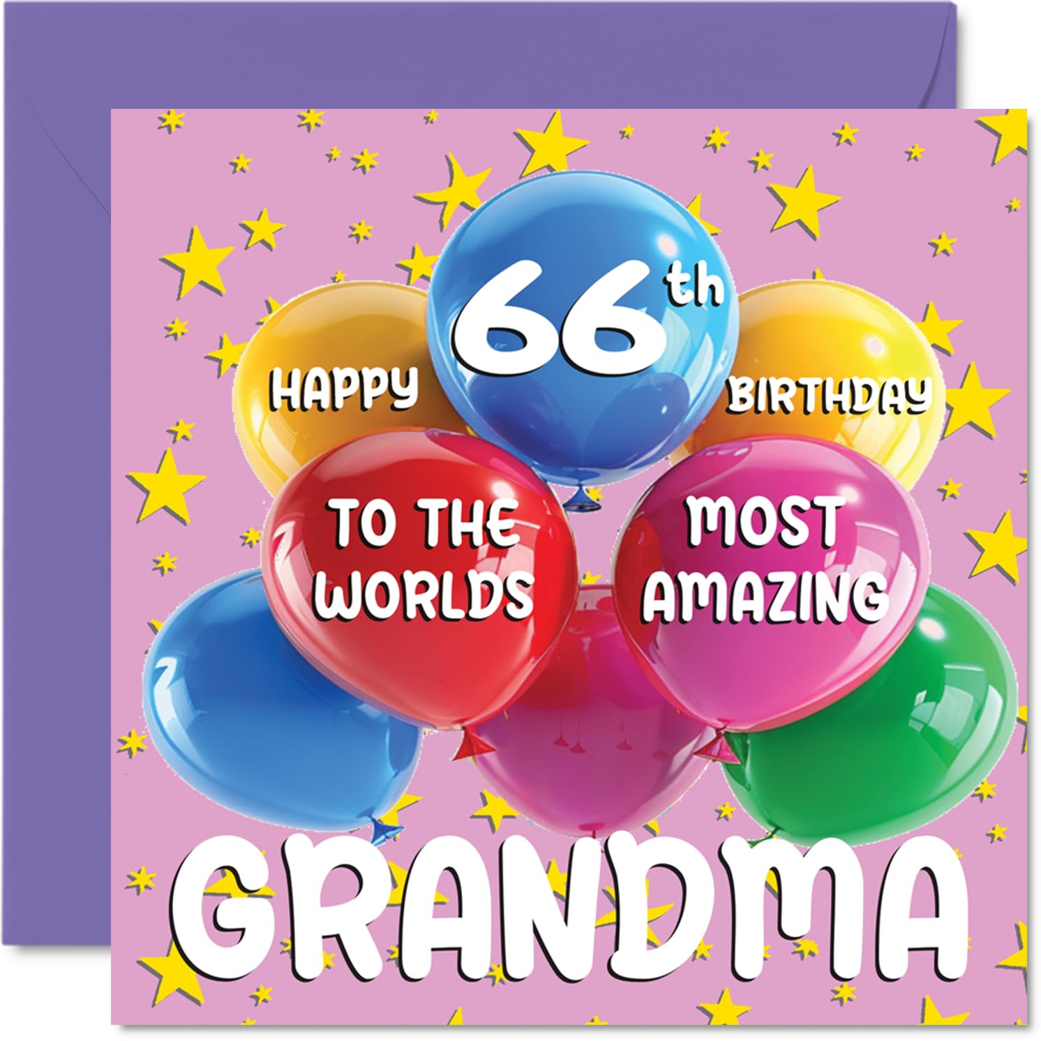 66th Grandma Birthday Card - World's Most Amazing Grandma - Happy 66th Birthday Card from Granddaughter Grandson, 145mm Age 66 Greeting Cards for Granny