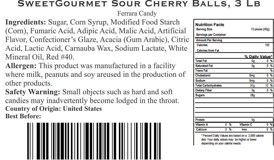 SweetGourmet Sweet and Sour Cherry Balls | Chewy Bulk Candy | 3 Pounds (Pack of 2)