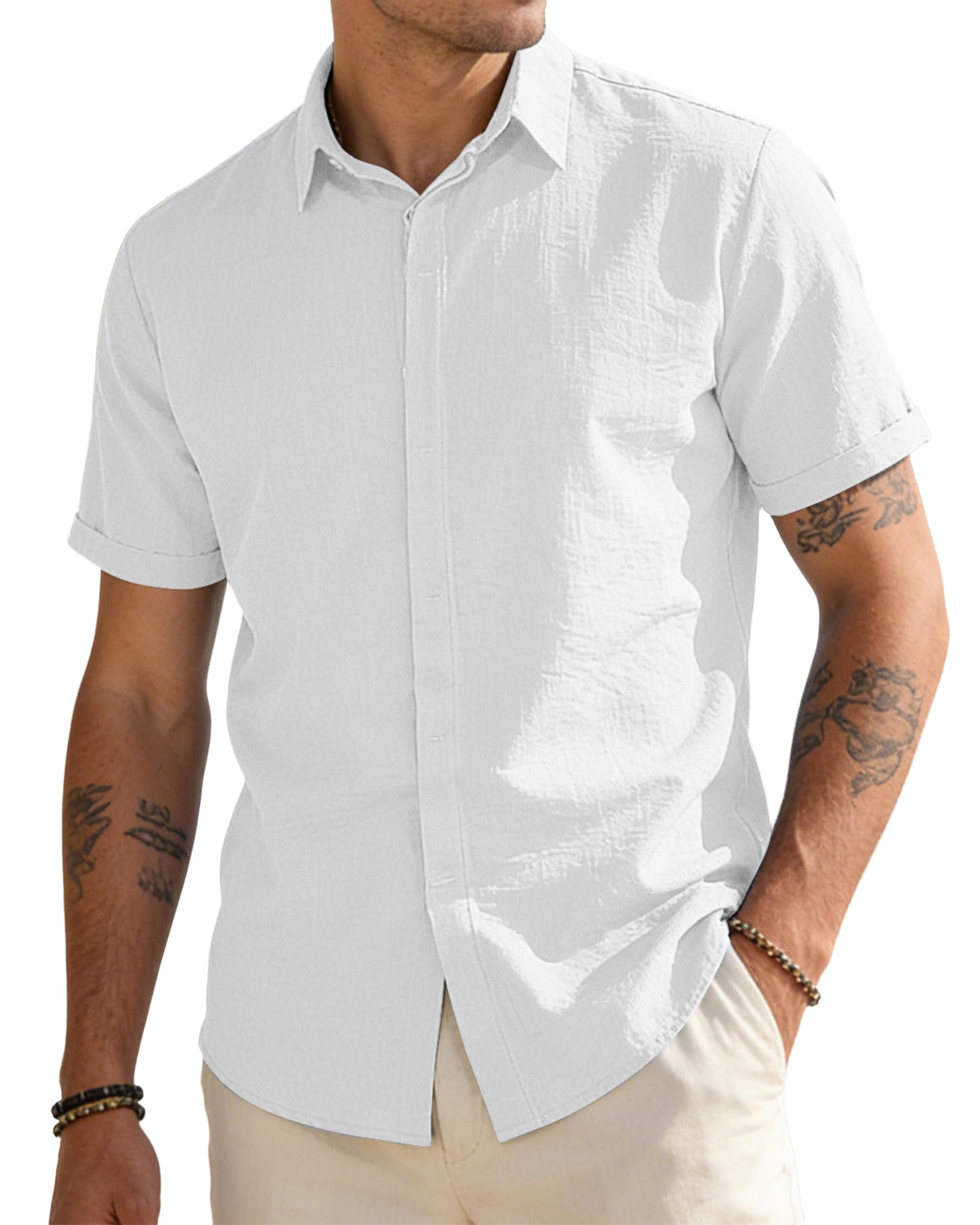 Husmeu Chemise Homme Manches Courtes Chemise Boutonnée Homme Décontracté pour L'été Taille Normale
