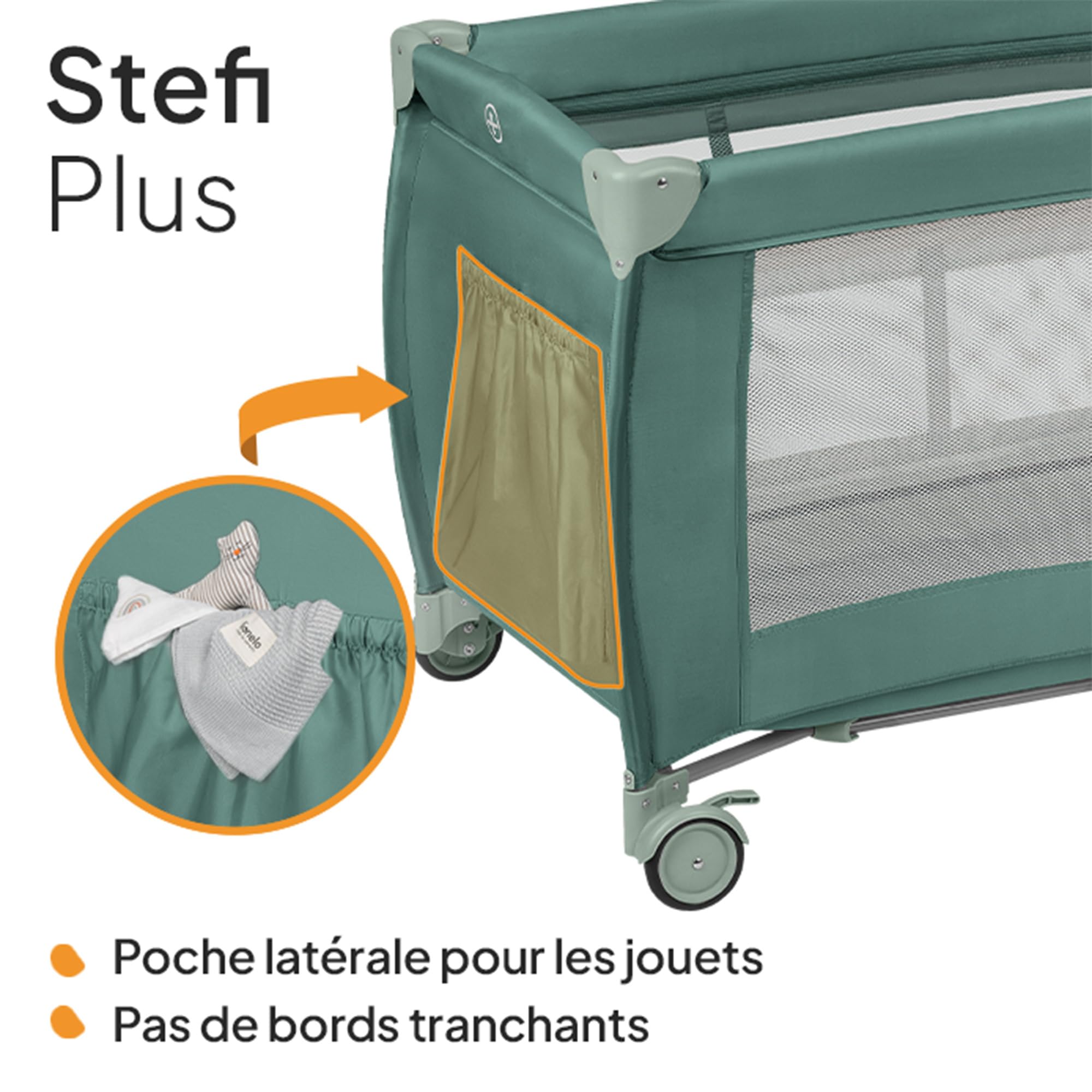 lionelo Stefi lit Bebe Bebe jusqu'à 15 kg, entrée latérale, Dispositif de Protection Contre Le Pliage accidentel LockGuard, système de Pliage Rapide, Sac de Transport (Grey) (Green)