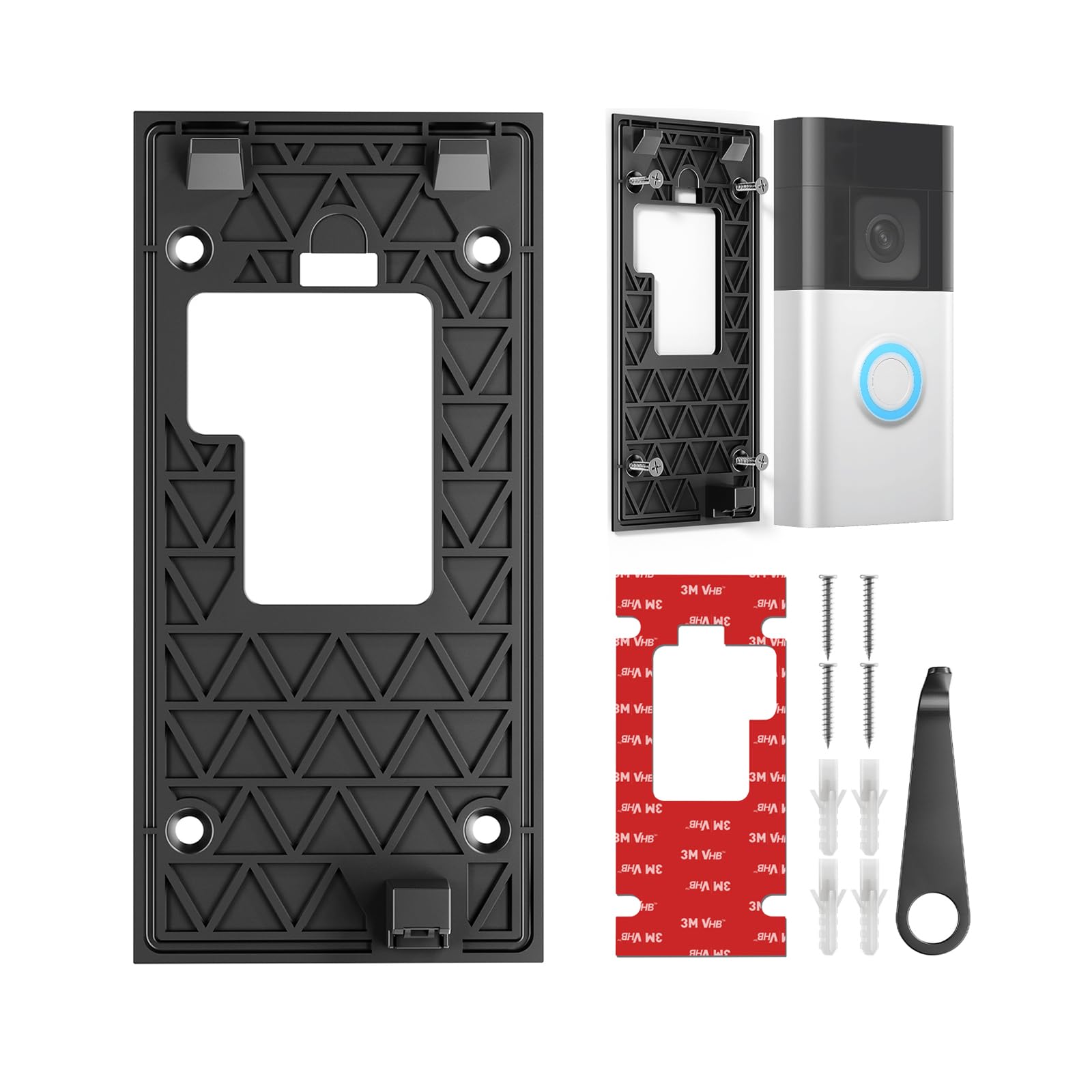 2024 Ring Doorbell Mount No Drill for New Battery Video Doorbell (2024 Release), Adhesive Doorbell Door Mount with Sticky Pad, Doorbell Bracket Backplate Accessories for Houses Apartments Office