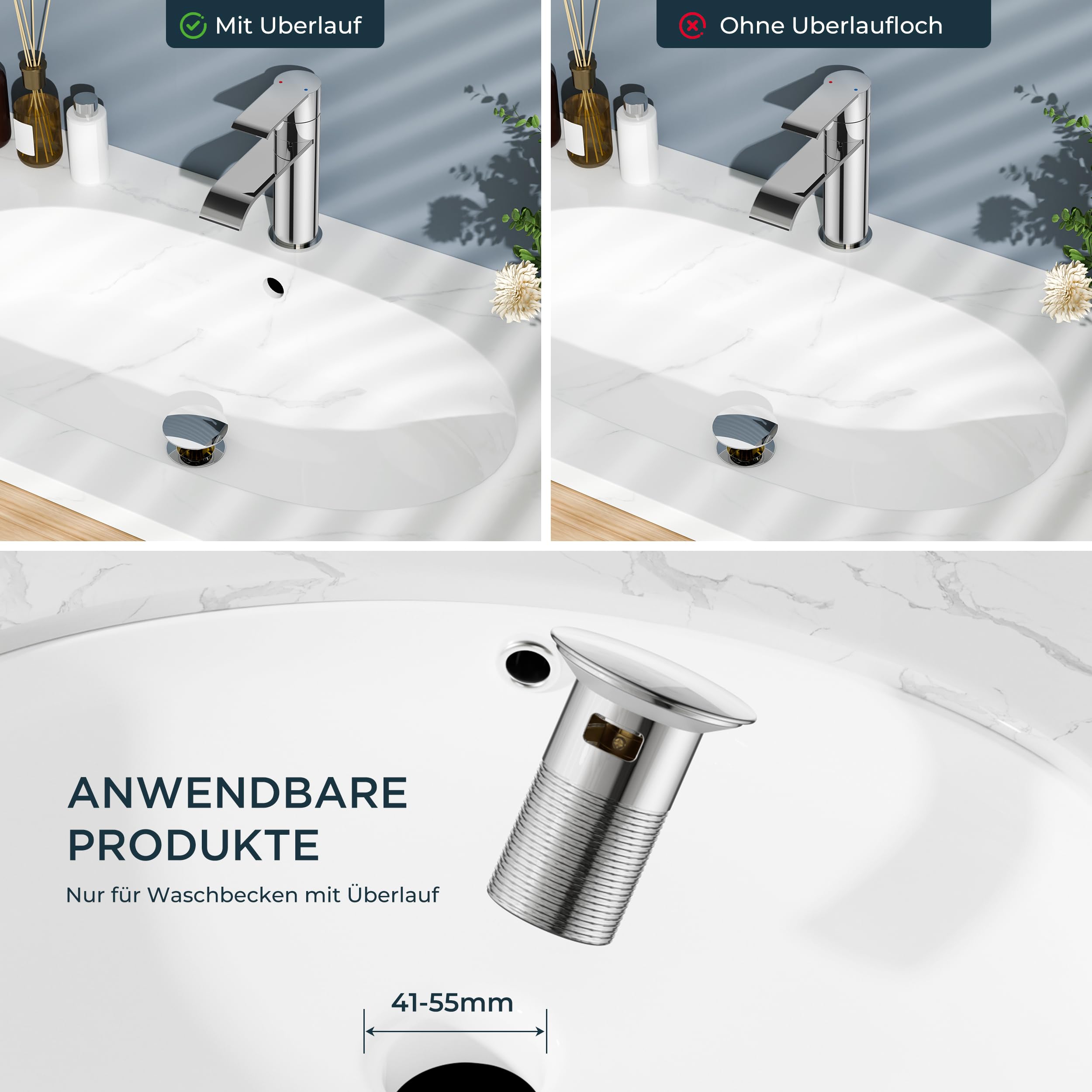 FORIOUS Wasserhahn Bad mit Ablaufgarnitur, Waschtischarmatur Einhandmischer – Hochwertige Waschbecken Armaturen für Badezimmer, Moderne Armatur Badezimmer, Energiesparend & Wassersparend