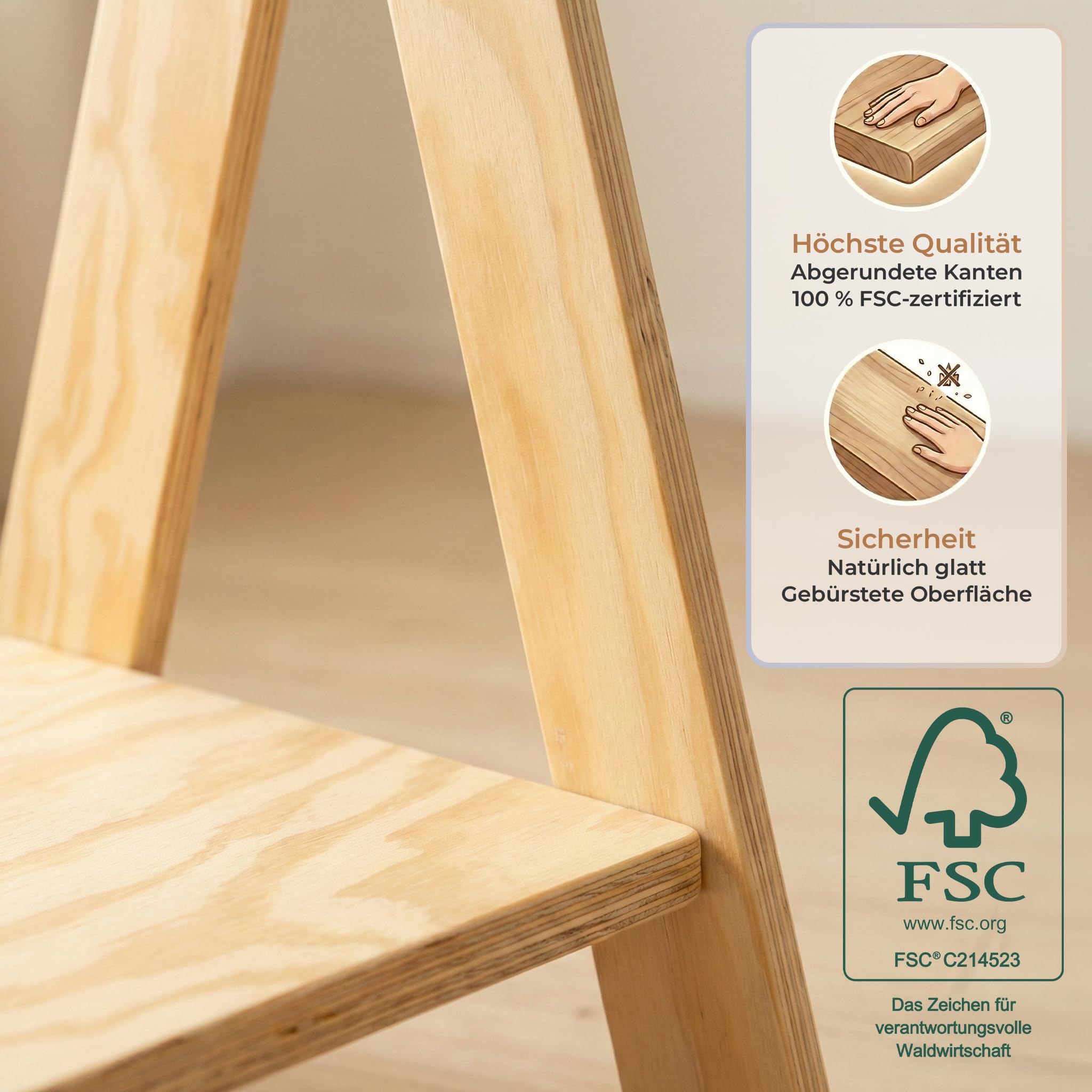smartwood Kinder Kleiderständer TIPI M 97x63x36 cm - Montessori Garderobe aus FSC-Kiefernsperrholz mit Kleiderstange & Ablage - Garderobenständer mit Tragkraft bis 30 kg
