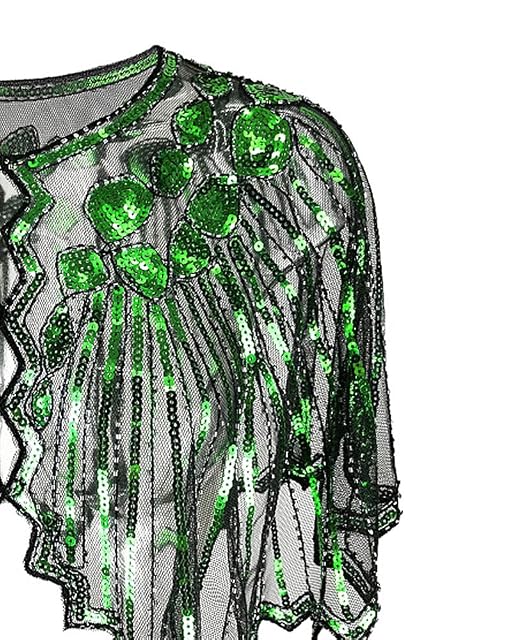 Foto 6 de 6 de Grouptap 1920 Gatsby Chal Verde Bolero Lentejuelas Capa Encogimiento de Hombros para Mujeres Damas Flapper…