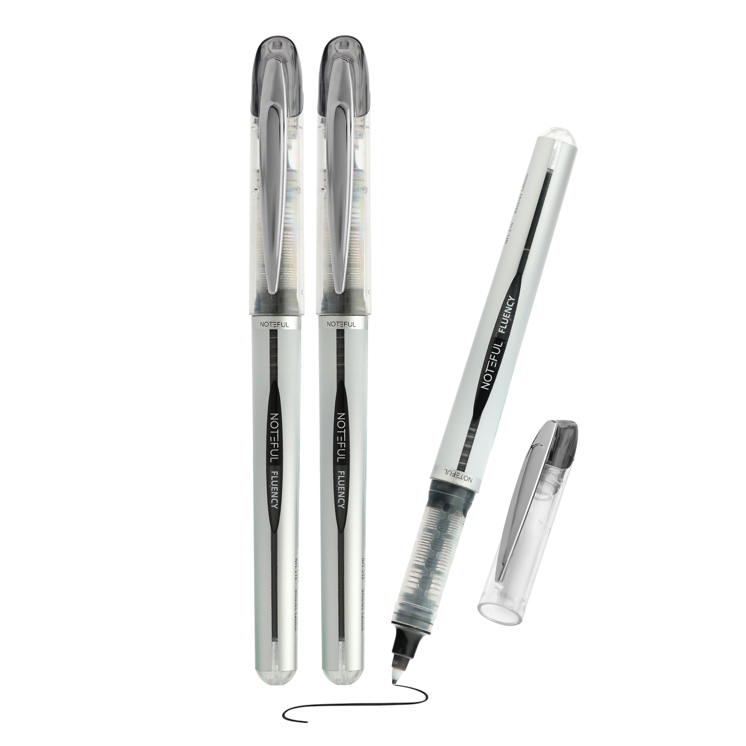 NOTEFUL Fluency Pens – Medium Tip Writing Pens – Refillable Waterproof Ink – Smooth Quick-Drying Ball Pens for Office, School & Journaling - Black (Pack of 3)