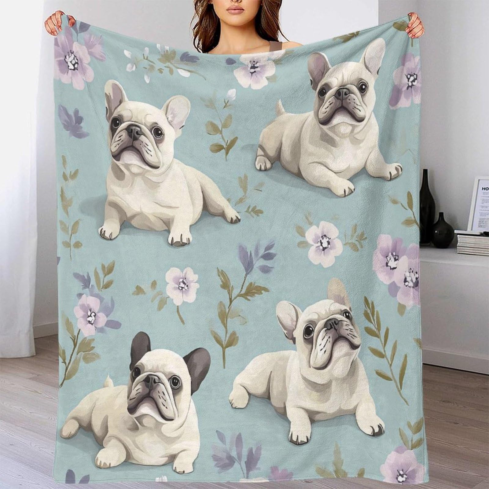 stampa 3D French Bulldog carino coperta da viaggio microfibra biancheria da letto compatta coperta da viaggio morbida per giovani in vacanza Illustration dolce 70×80inch(180x200cm)