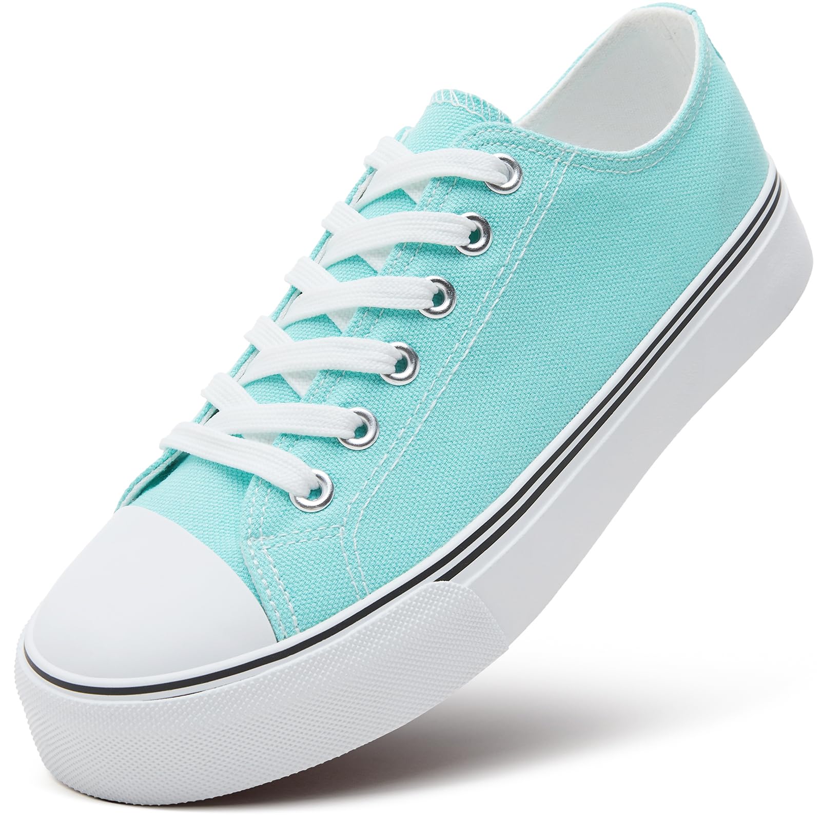 ZGR Womens White Tennis Shoes for Women,Lace up Canvas Sneakers,Casual Walking Canvas Shoes: 6 Light Green