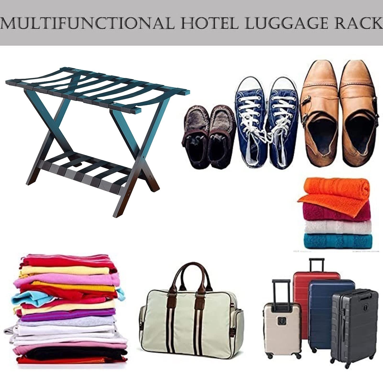 Soporte para Maleta para habitación de Invitados, Paquete de 2: portaequipajes Plegable, Estante Organizador para Equipaje, Estante para Zapatos, Estante de Almacenamiento de Equipaje para h
