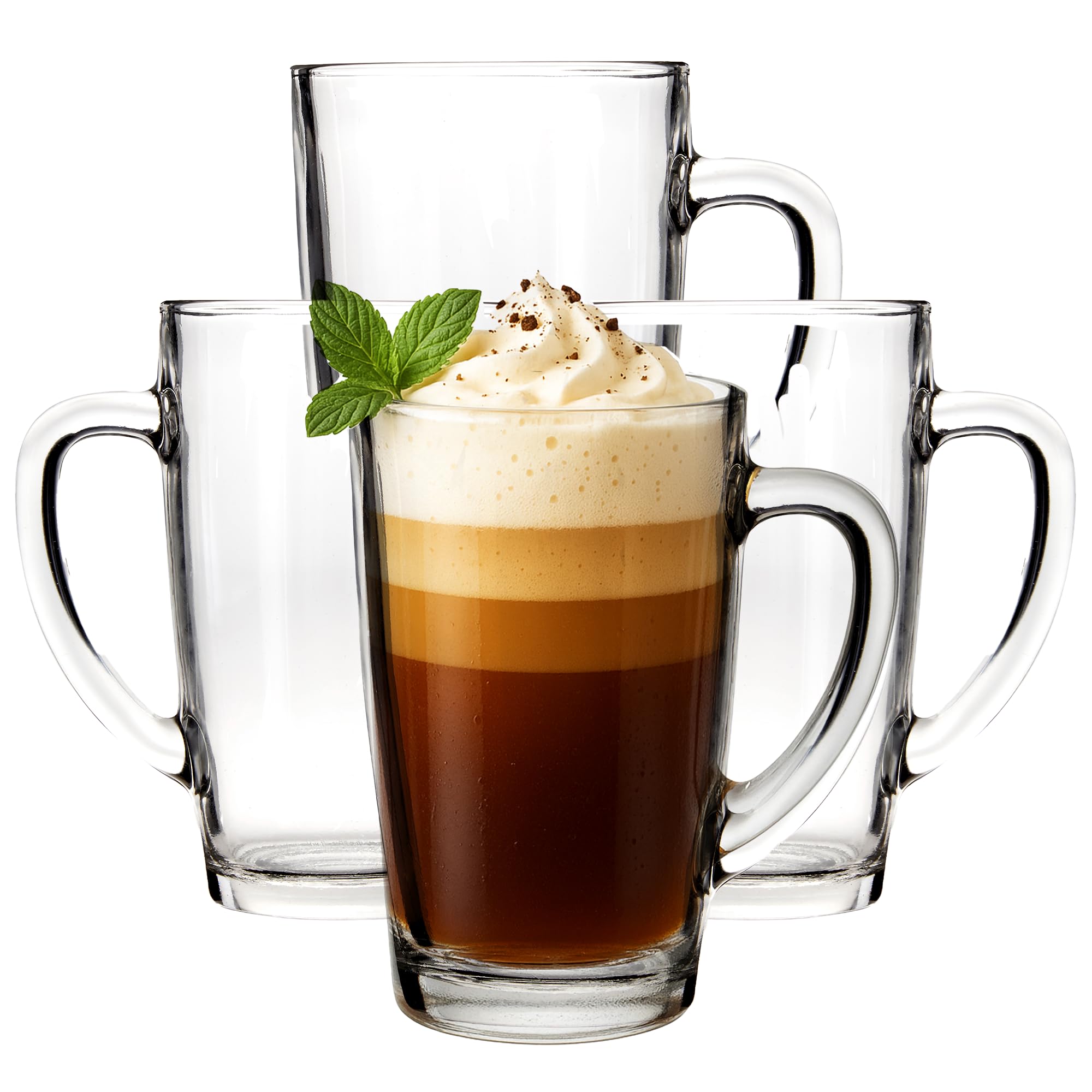 Maison By Premier Versatile Coffee Cups Set Of 4 Premier Housewares Durable Clear Tall Glass Coffee Mugs Set Of 4 | Rounded Handle Of Glass Mugs | Versatile Coffee Cups | Light Weight Double Walled Glass Mugs | Compact Glass Cup