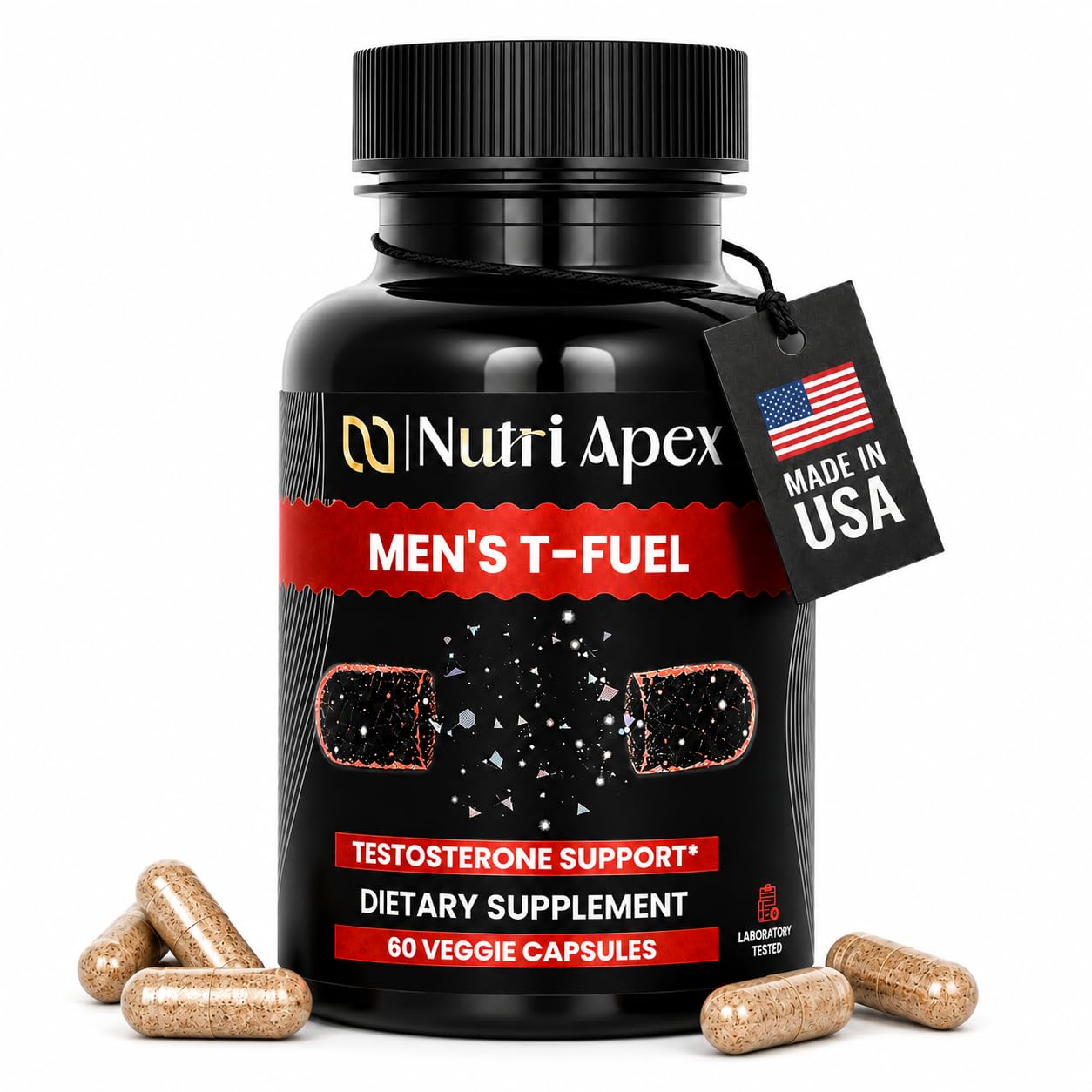 Testosterone Supplement for Men – Natural Herbal Blend with Fenugreek, Tribulus, Panax Ginseng & DHEA – Supports Energy, Stamina & Healthy T-Levels – 60 Veggie Capsules, Made in USA