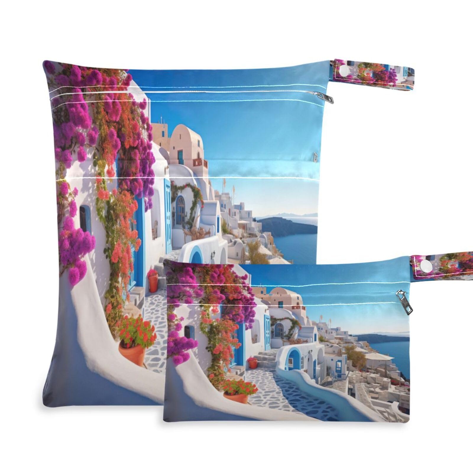 ATTX Romantic Villagecore Wet Dry Bags 2-Pack - Reusable Cloth Diaper Storage for Travel, Beach & Gym | Multi-Use Waterproof Bags for Swimsuits, Baby Clothes, Sports Gear#214