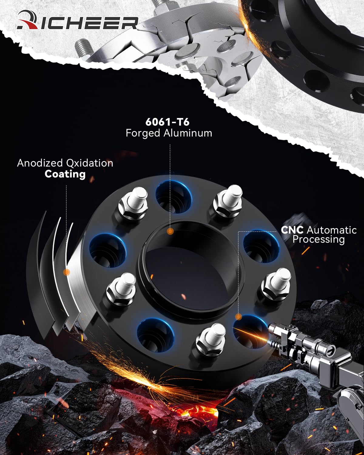 20mm Hub Centric Wheel Spacers Kit 4PCS - Fits Honda Civic, Accord, CR-V 5x114.3 - Black Anodized 6061 Aluminum - View #3