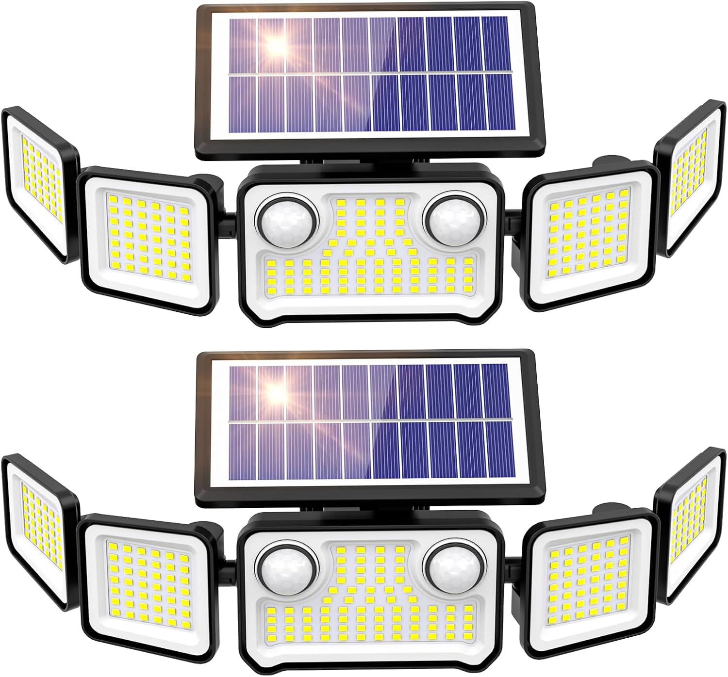 6000LM Solar Lights Outdoor, 5 Heads Solar Security Lights with Remote Control, IP65 Waterproof Motion Sensor Lights 3 Modes Flood Lights for Wall, Porch, Yard, Outside, 2 Pack
