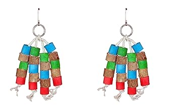 KSK Bird Wood Chew Toy? -Pcs Parrot Hanging Wooden Blocks Cage Grinding Bead Toy for Budgies Parakeet Cockatiel Conure Lovebirds. (KSKWC020, 1+1)