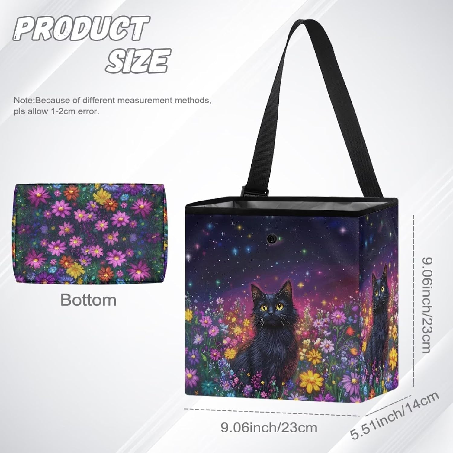 Car Trash Bag Hanging, Black Cat Colorful Daisy Printed Garbage Bag and Water Resistant Trash Can for Car, Leakproof Trash Can for SUV Truck Car Accessories