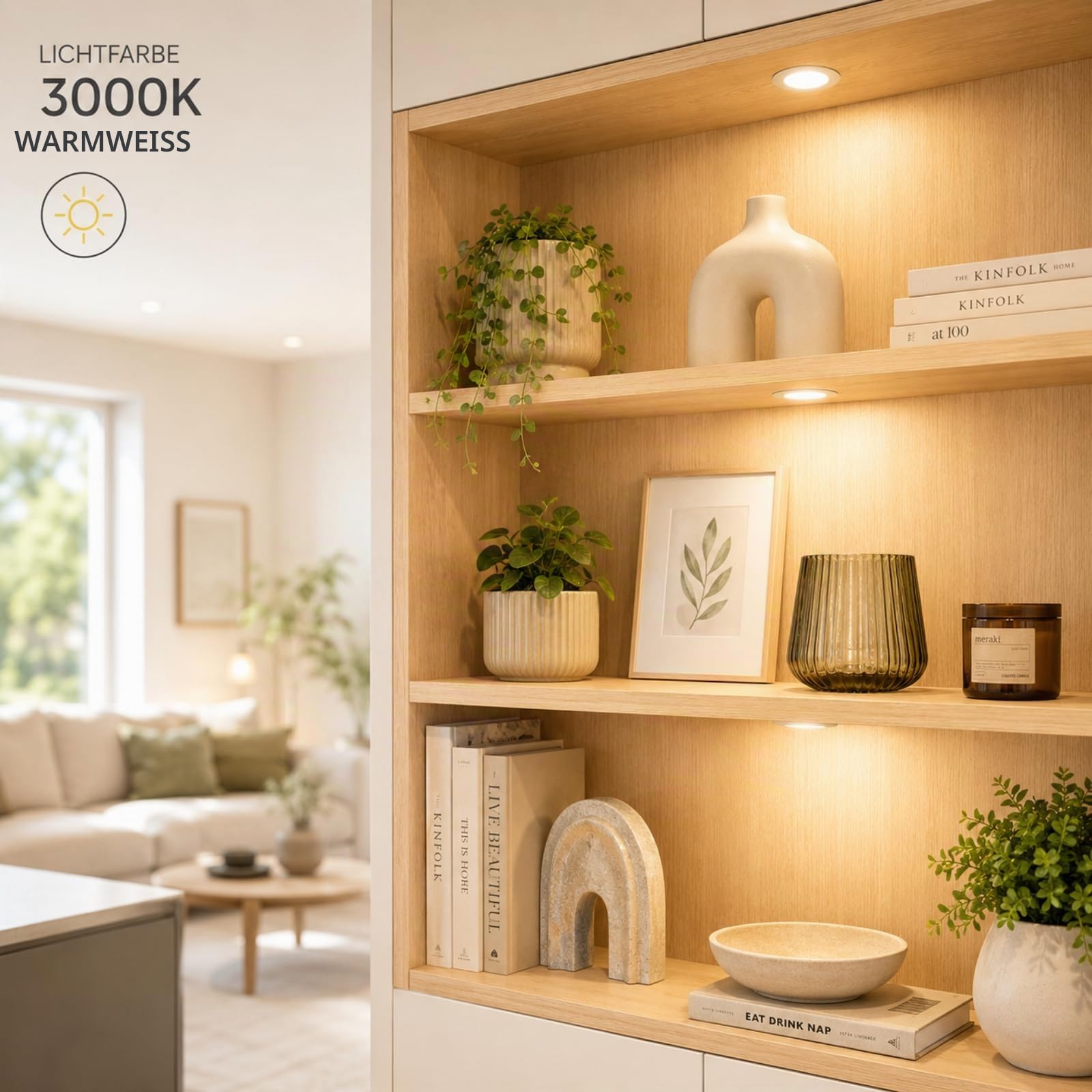 4er Set LED Einbauleuchte Emma 12V 3W Warmweiß 3000K | Ultra flach Ø65mm Einbaustrahler IP20 für Möbel, Küche & Schrank | Mit Plug-and-Play Trafo, Mini-Verteiler & 230V Zuleitung mit Eurostecker