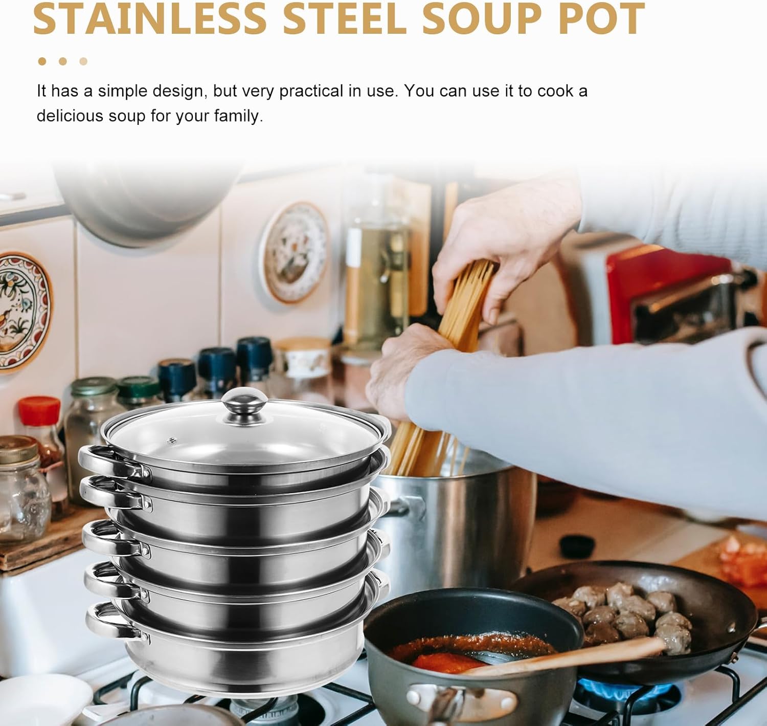 FUOYLOO Stainless Steel Steamer Pot Lid, Compact Space-Saving Design, Versatile Steaming and Boiling Cookware ()