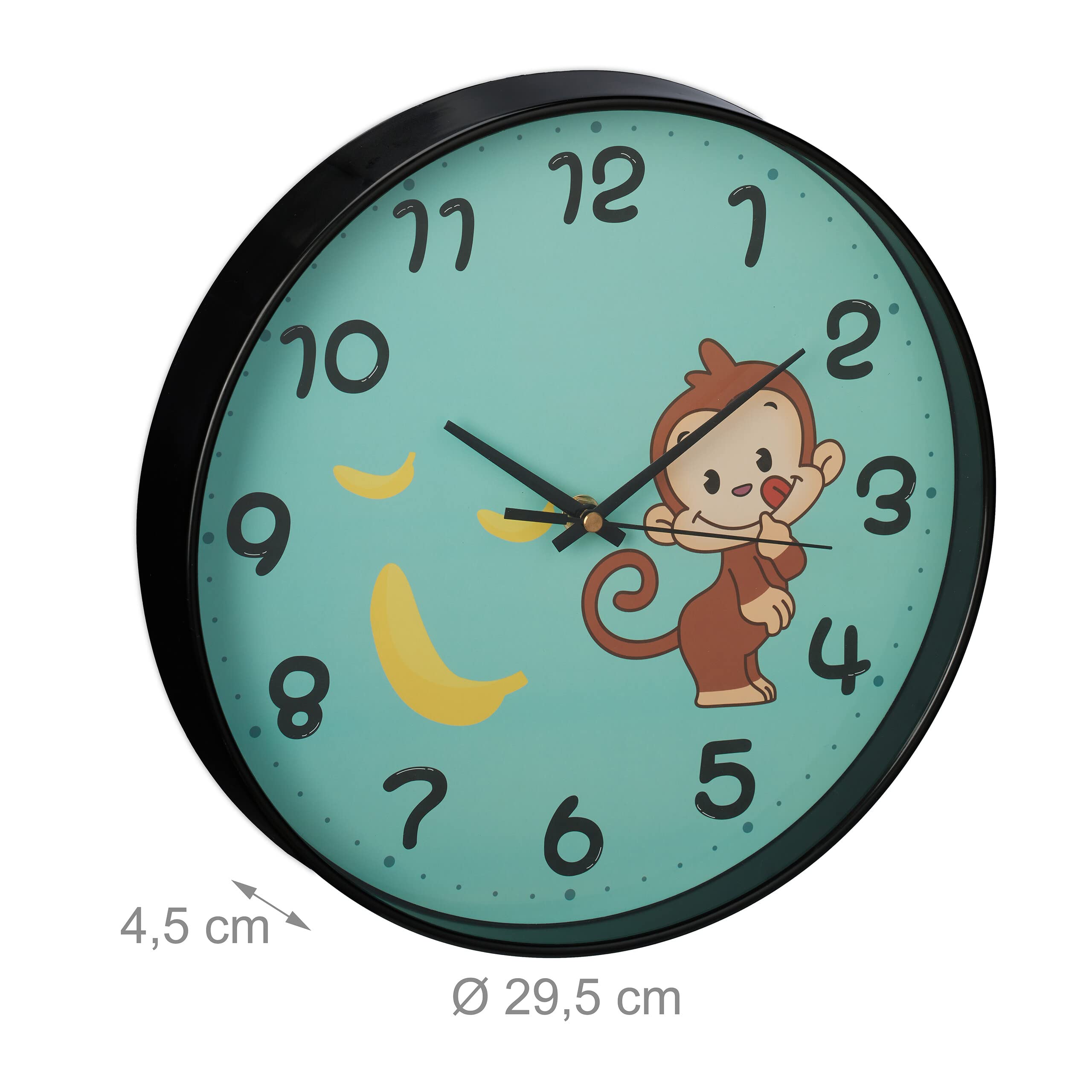 Relaxdays Orologio da Parete per Bambini, Bambine, Scimmietta, Analogico, Ø 29,5 cm, Muro Cameretta Ragazzi, Colorato