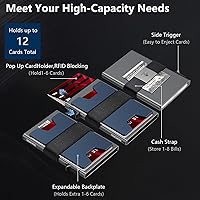 Vista 40 de Cartera delgada de aluminio para hombre, placa trasera expandible duradera, bloqueo RFID, billetera desplegable de metal minimalista, con capacidad