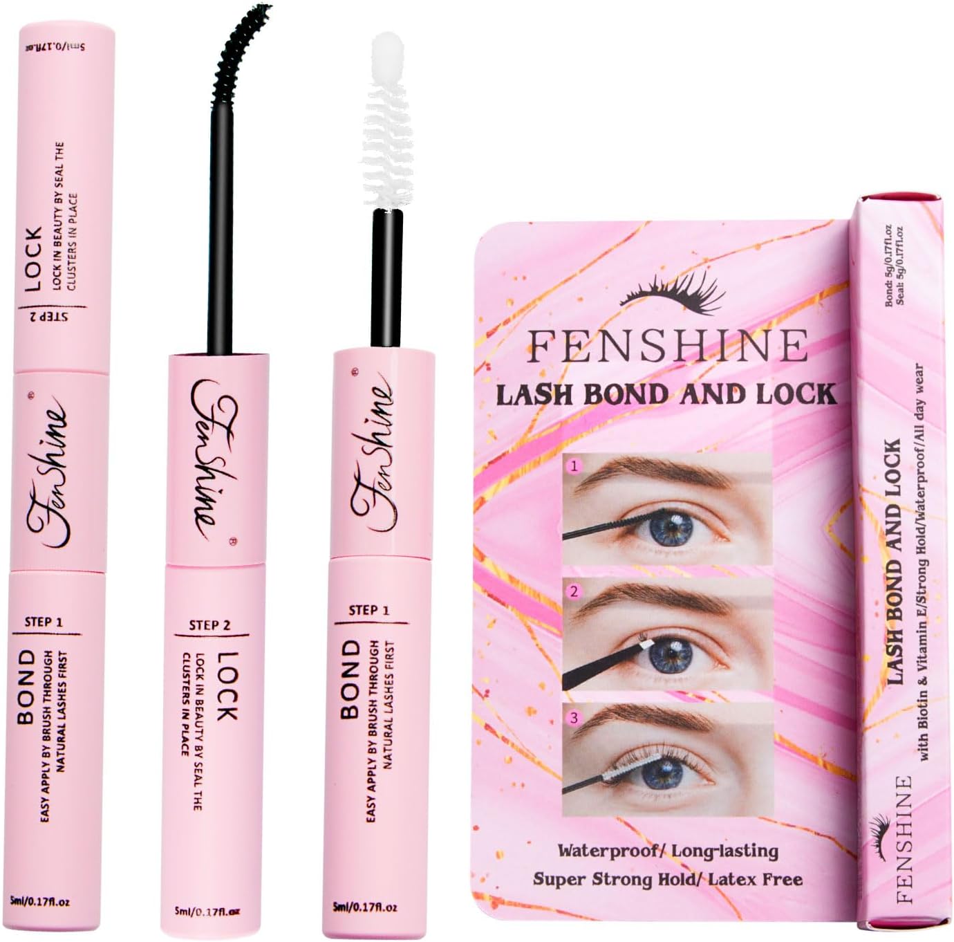 Lash Bond and Seal, Individual Cluster DIY Eyelash Extensions, Super Strong Hold Lash Adhesive, Waterproof, Latex Free, Mascara Wand Glue