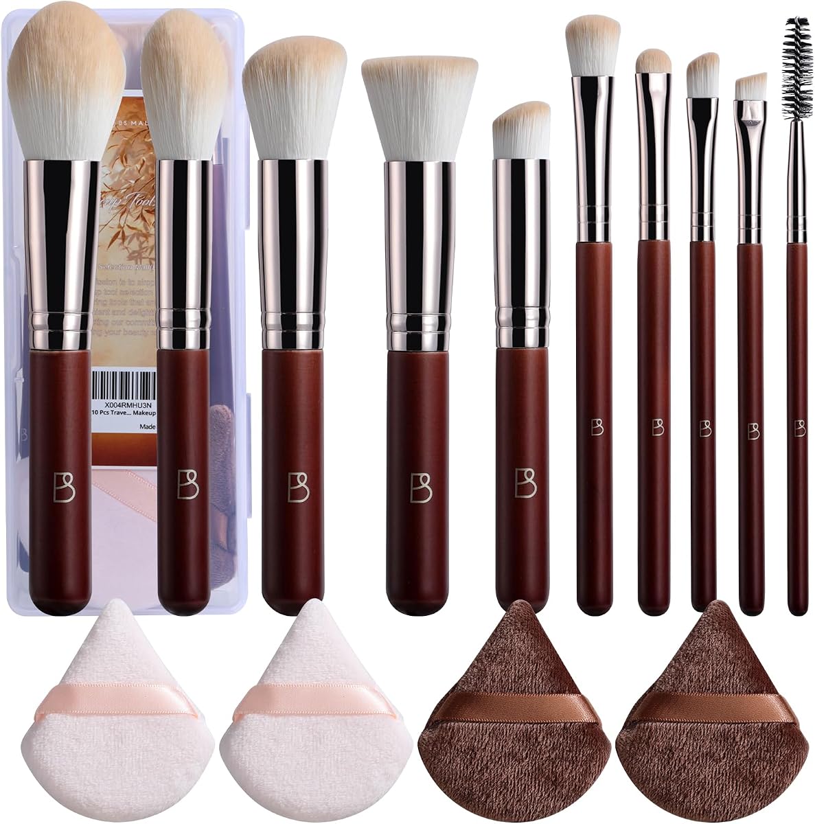 10 Pcs Travel Makeup Brush Set With Super Soft Triangle Puffs - Professional Foundation Brush & Blush Brush - Multi-purpose Makeup Brushes For Daily Use & Gifts - Portable Makeup Brush Case