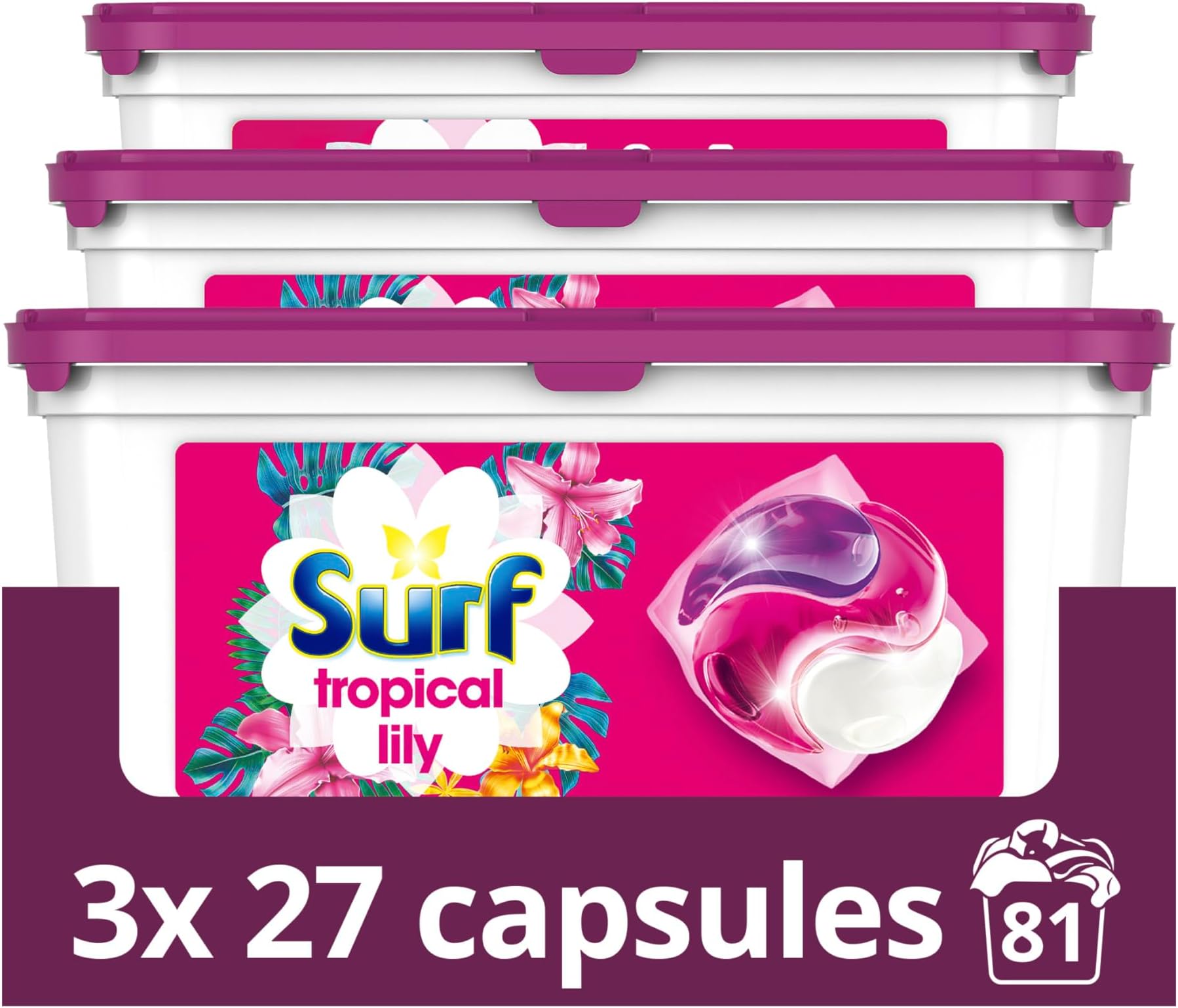 Tropical Lily 3 in 1 Capsules Washing Capsules even more fragrance* for brilliantly clean laundry every time 3x 27 capsules (81 washes)