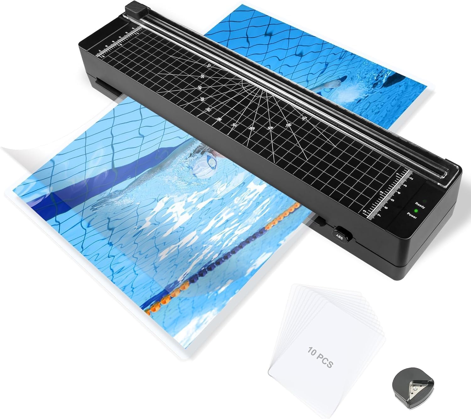 Kit de plastification thermique de 22,9 cm avec 10 pochettes de plastification, massicot intégré et rondeur d'angle, préchauffage rapide en 2 minutes – Plastifieuse personnelle compacte pour la maison