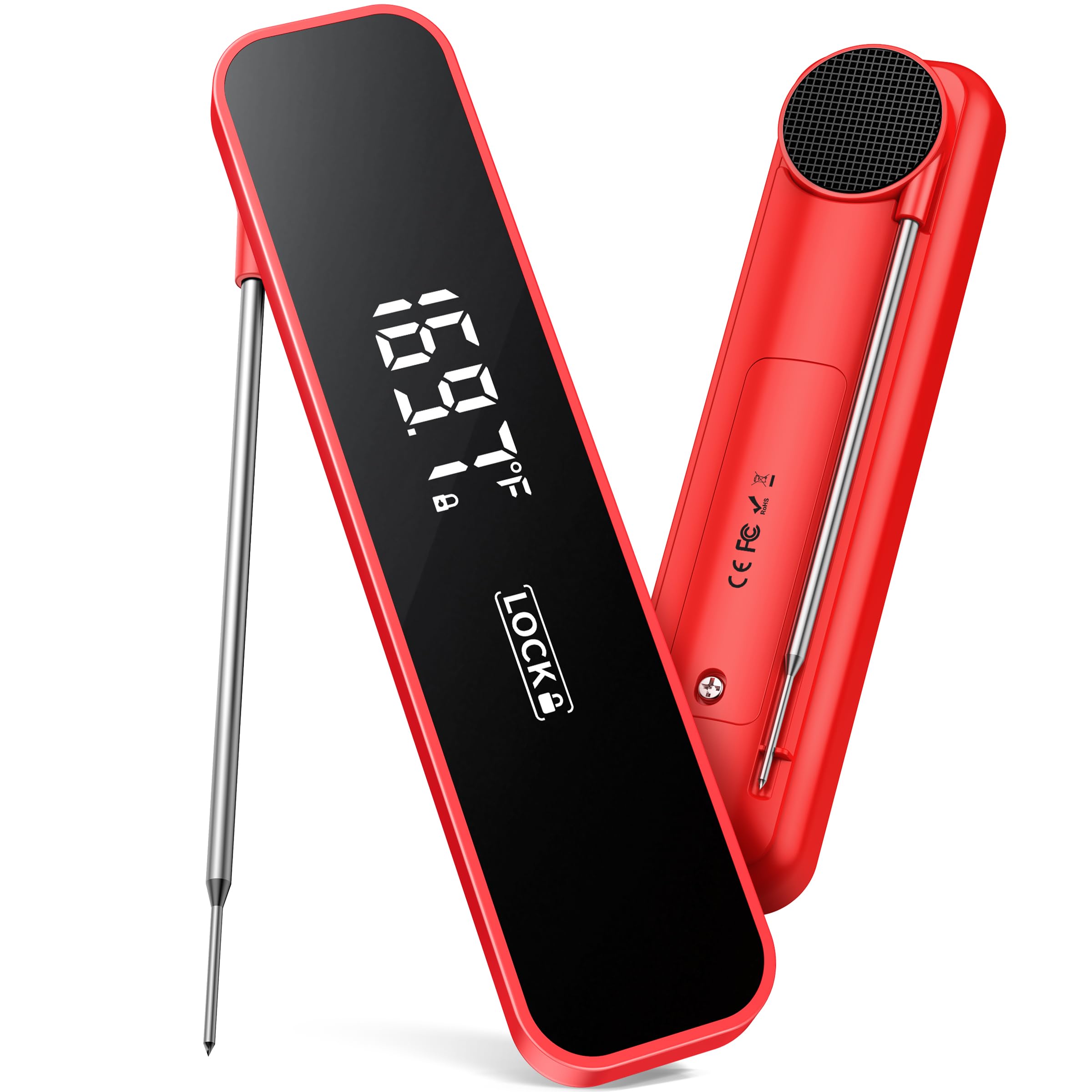Photo 1 of 0.3S Instant Read Meat Thermometer for Cooking, Kitchen Gadgets with Large LCD & Calibration for Candy, BBQ, Grill, Liquids, Beef, Turkey, Gifts for Him Dad Men Birthday, Red