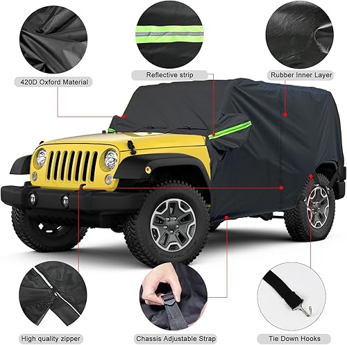 Miniatura 2 de Funda de automóvil Oxford 420D resistente a la intemperie compatible con Jeep Wrangler JK JL 2006-2022 de 4 puertas con puerta con cremallera, tira