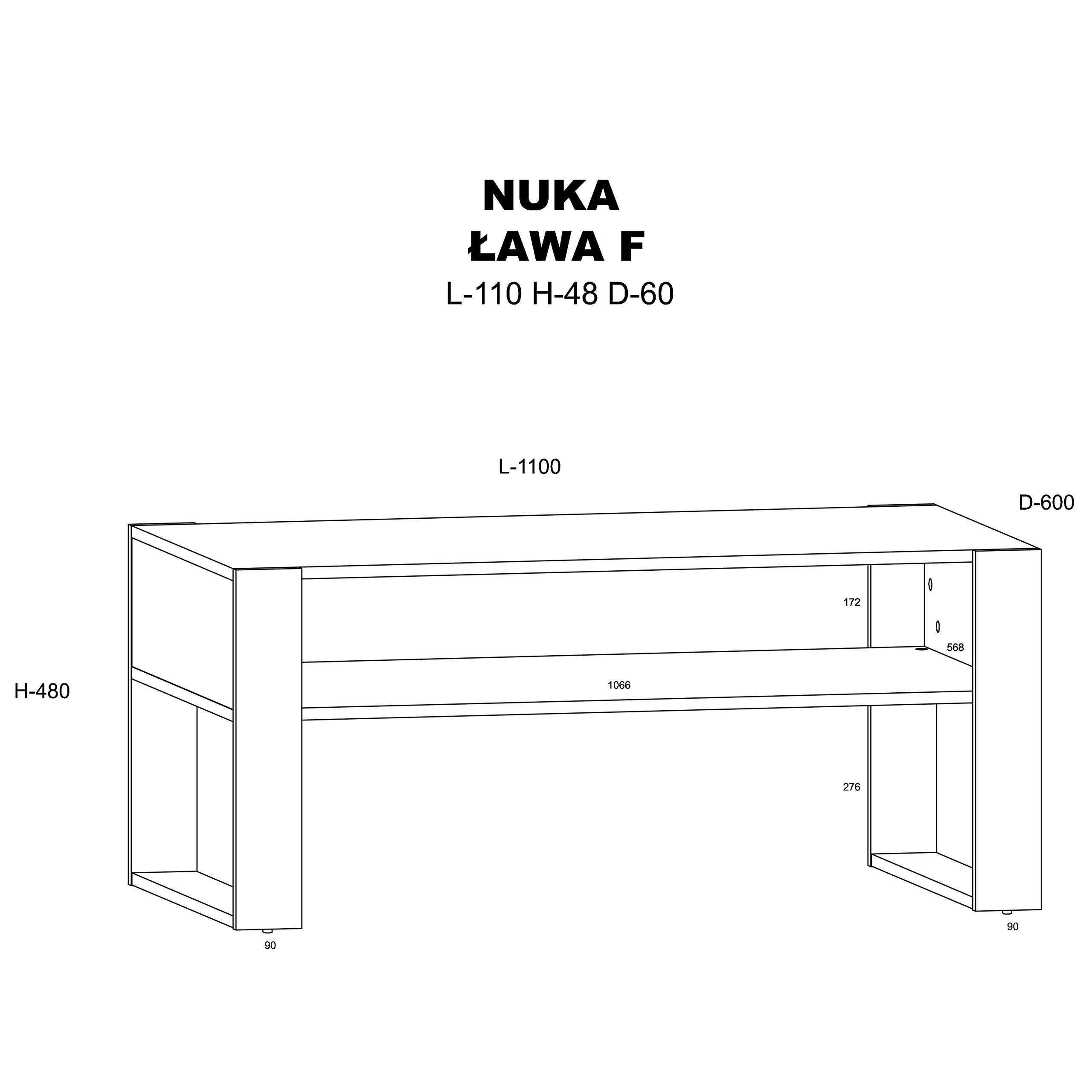 BIM Furniture Kaffeetisch Couchtisch Nuka F 110x60 cm Beistelltisch Tisch mit Regal handwerkliche Eiche schwarz