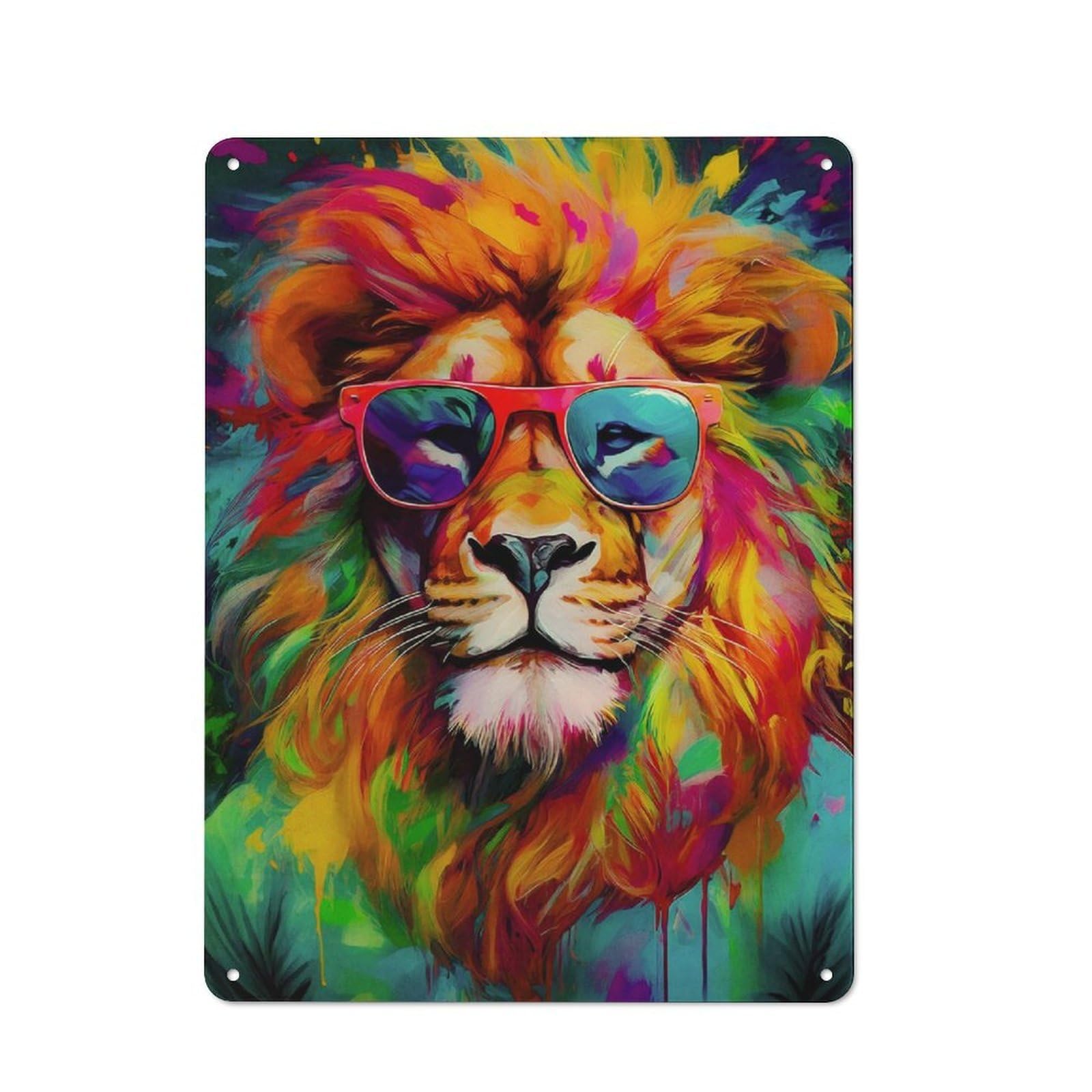 Junmoney Cool Lion Painting Rustic Metal Plaque 40X30cm For Lounge Or Reading Corner, For Home Office, Studio And Craft Room Walls
