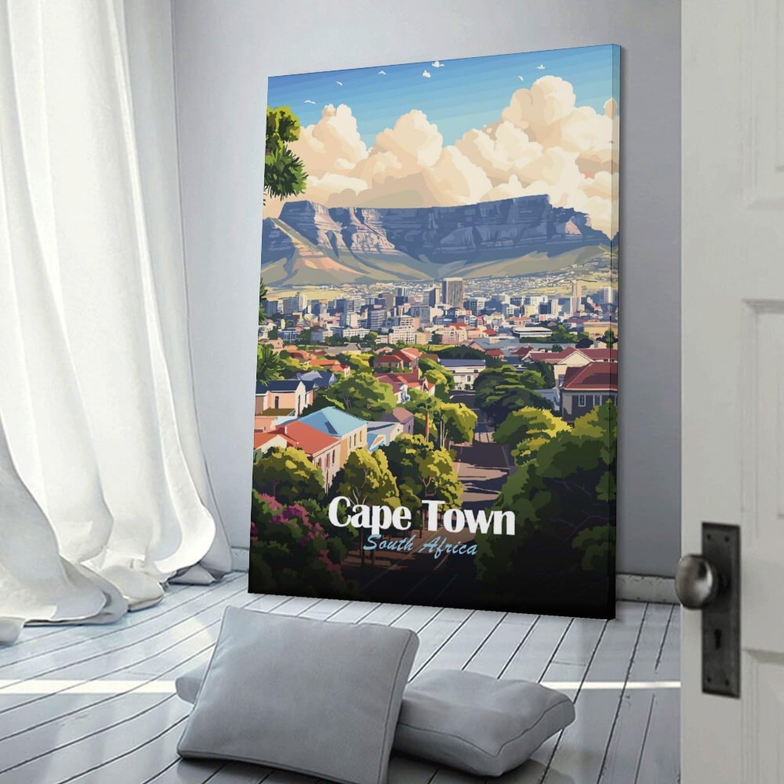 Junmoney Cape Town Cityscape(2) Hanging Wall Art, 24x36inch(60x90cm), for Bedroom Walls, Guest Spaces Or Lounges, An Easy Wall Refresh for Bedrooms