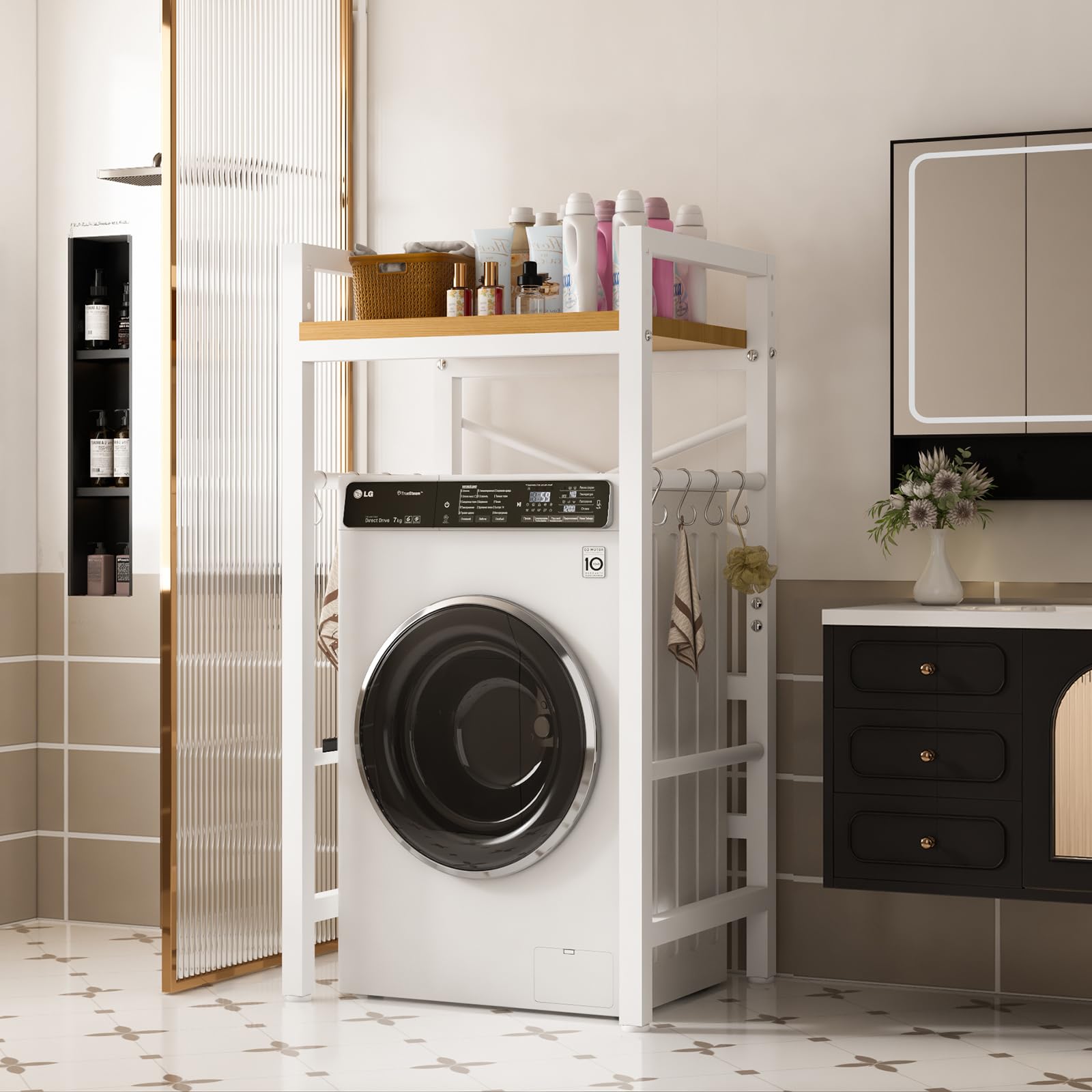 Amazon｜洗濯機ラック ランドリーラック 洗濯機上収納ラック 幅65×奥行