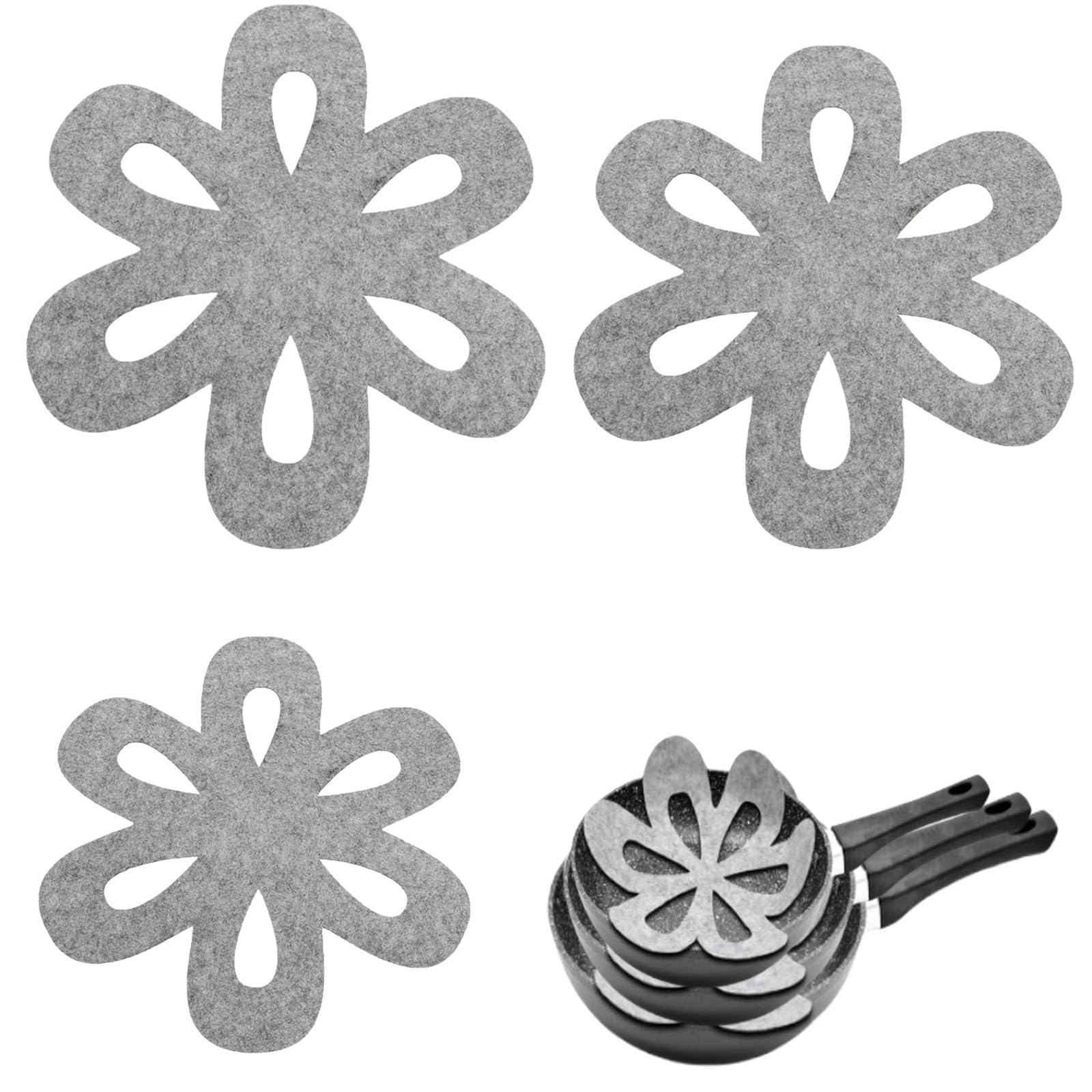 JCKD 3pcs Protection poêle 3 Tailles différentes Tapis de Protection Matelas poêle résistant à la Chaleur Lavable empilable disques de Protection Taille réglable pour poêles casseroles et poêles Bol