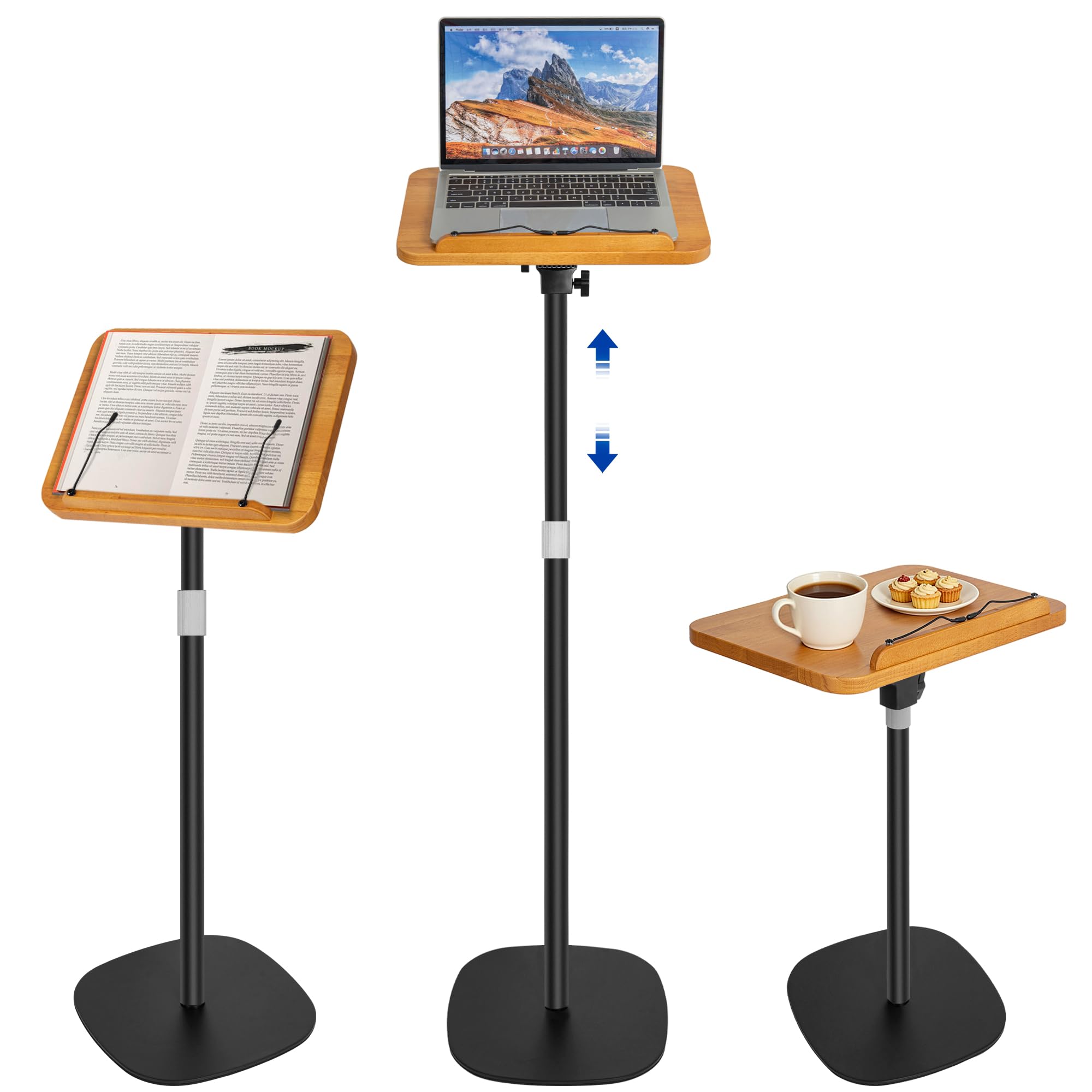 OUUTMEE Supporto da lettura in metallo, 26,5 x 39 x 130 cm, nero | Regolabile in altezza da 60 a 130 cm, pieghevole, stabile, scrivania portatile per laptop, tablet e libri