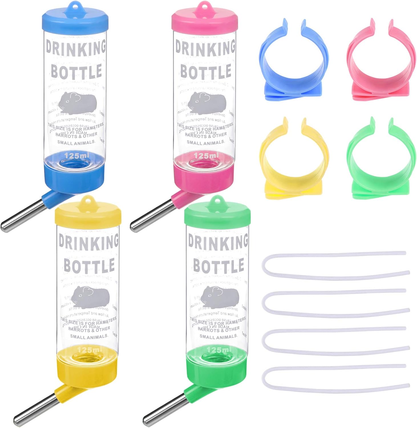 XIDAJIE 4 Pack No Drip Small Animal Water Bottles, Hamster Hanging Water Bottle for Hamsters, Mice, Gerbils, Sugar Gliders, Hedgehogs…