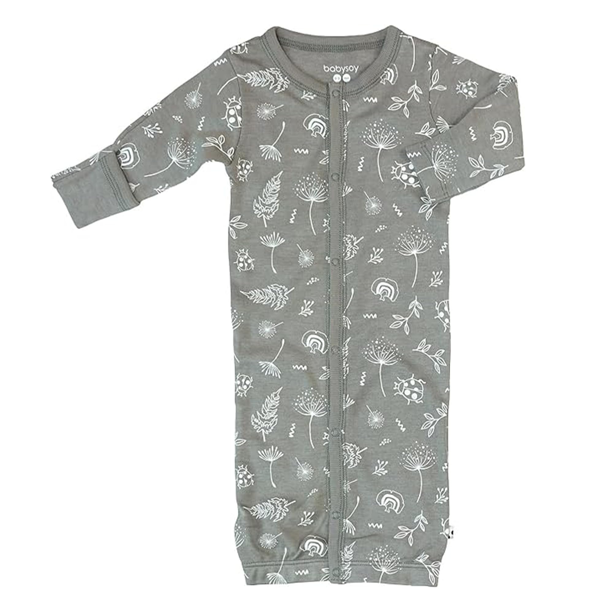 Babysoy Unisex Baby Long Sleeve Gown Sleep Sack, Ultra Soft Nightgown, Newborn Reversible Mittens