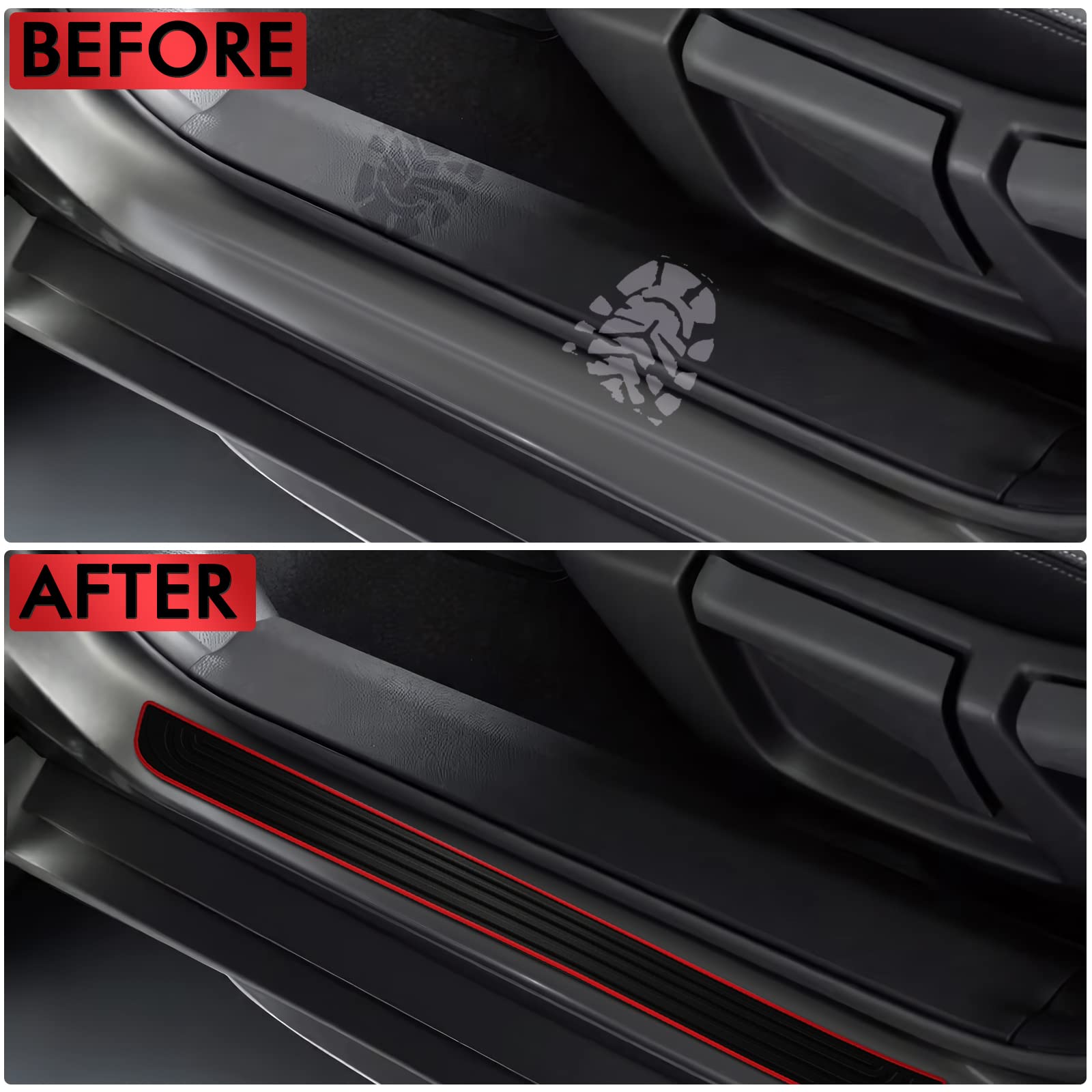 4 Piezas Adhesivo Protector de Alféizar de la Puerta del Coche, Universal Silicona Pegatinas de Placa de Alféizar para Coche Antiarañazo, Negro