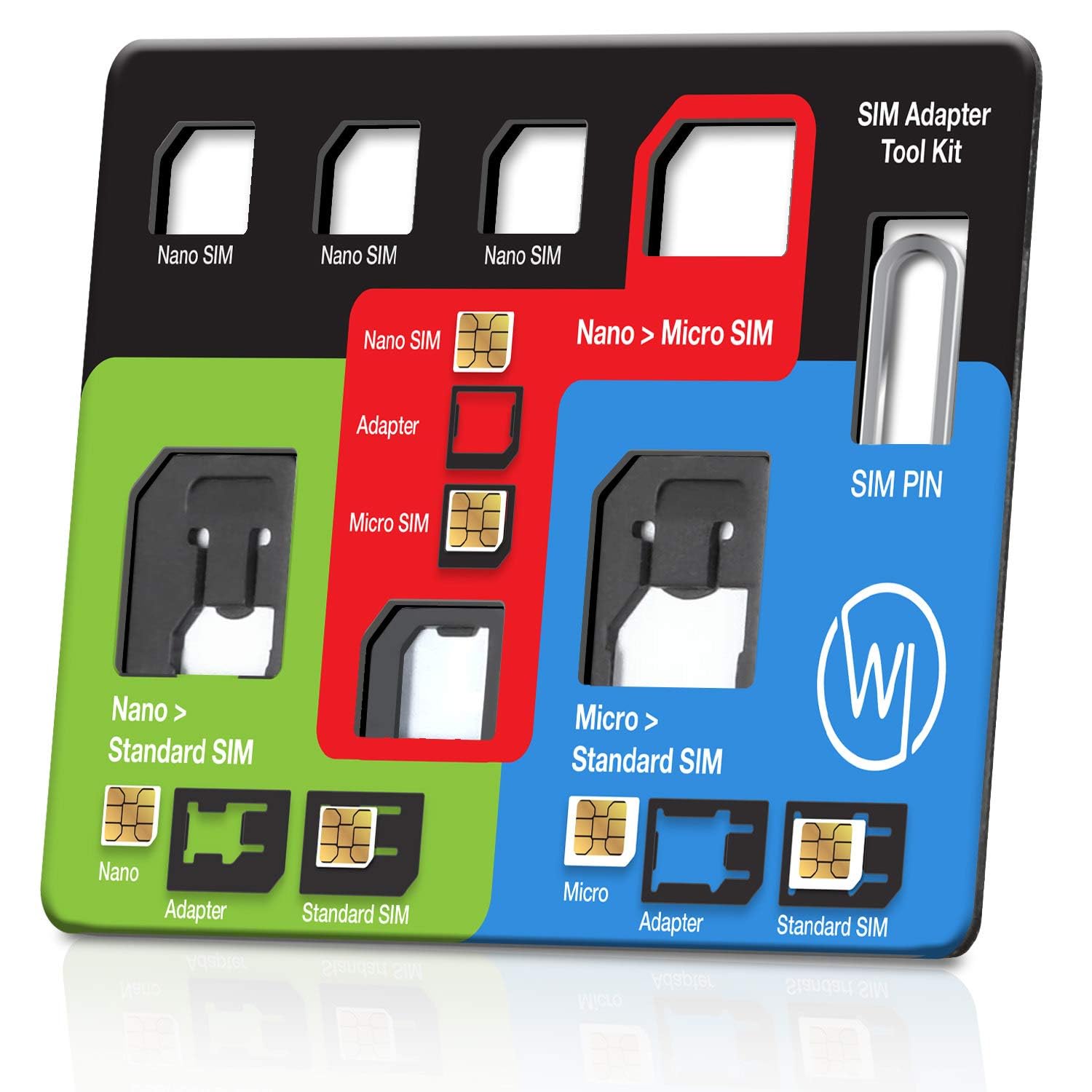 Wicked Chili, Set Adattatore per SIM 4 in 1 (Nano, Micro, Standard, Eject Pin) per Cellulare, Smartphone e Tablet.