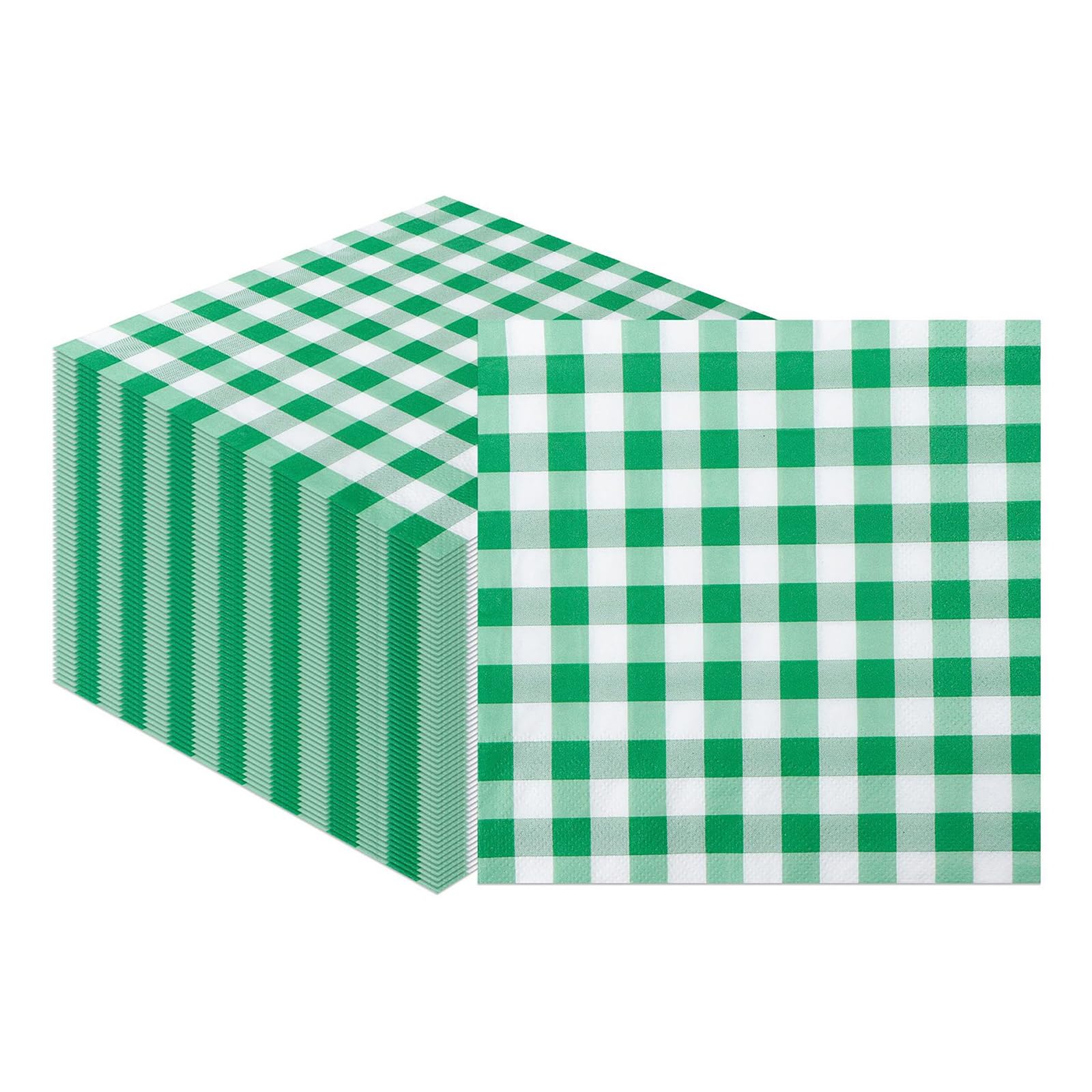 Flintronic 40 PCS Green Checkered Paper Serviettes Napkins, 33x33cm Soft Green Gingham Paper Napkins, Gingham Luncheon Napkins, Party Serviettes Tissue for Birthdays, Wedding, Picnics, Tea Parties — image 1